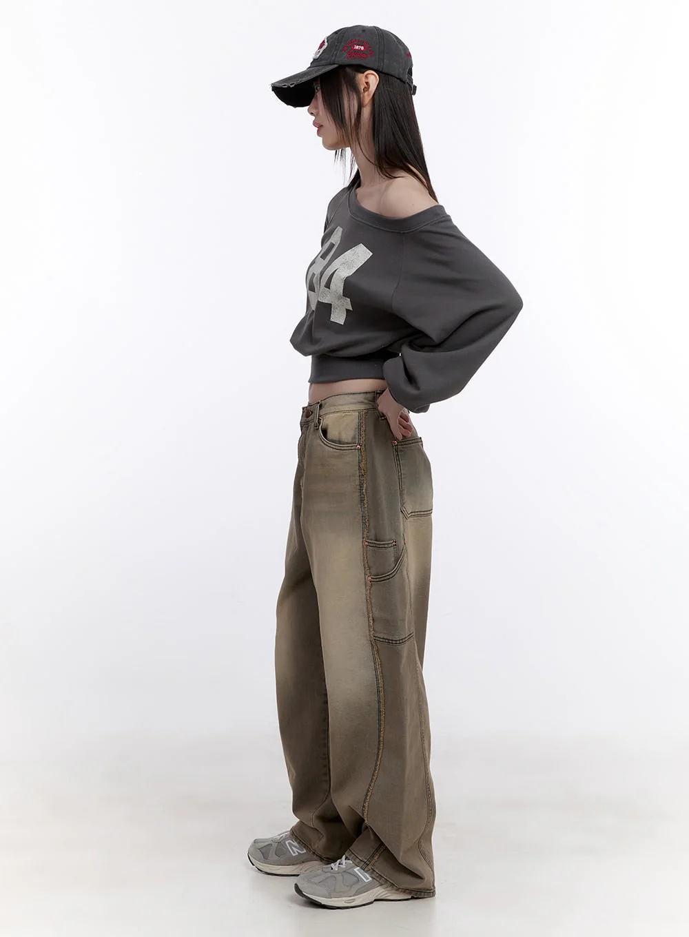 Sara Stitched Pocket Baggy Jeans CF512 - Image 4