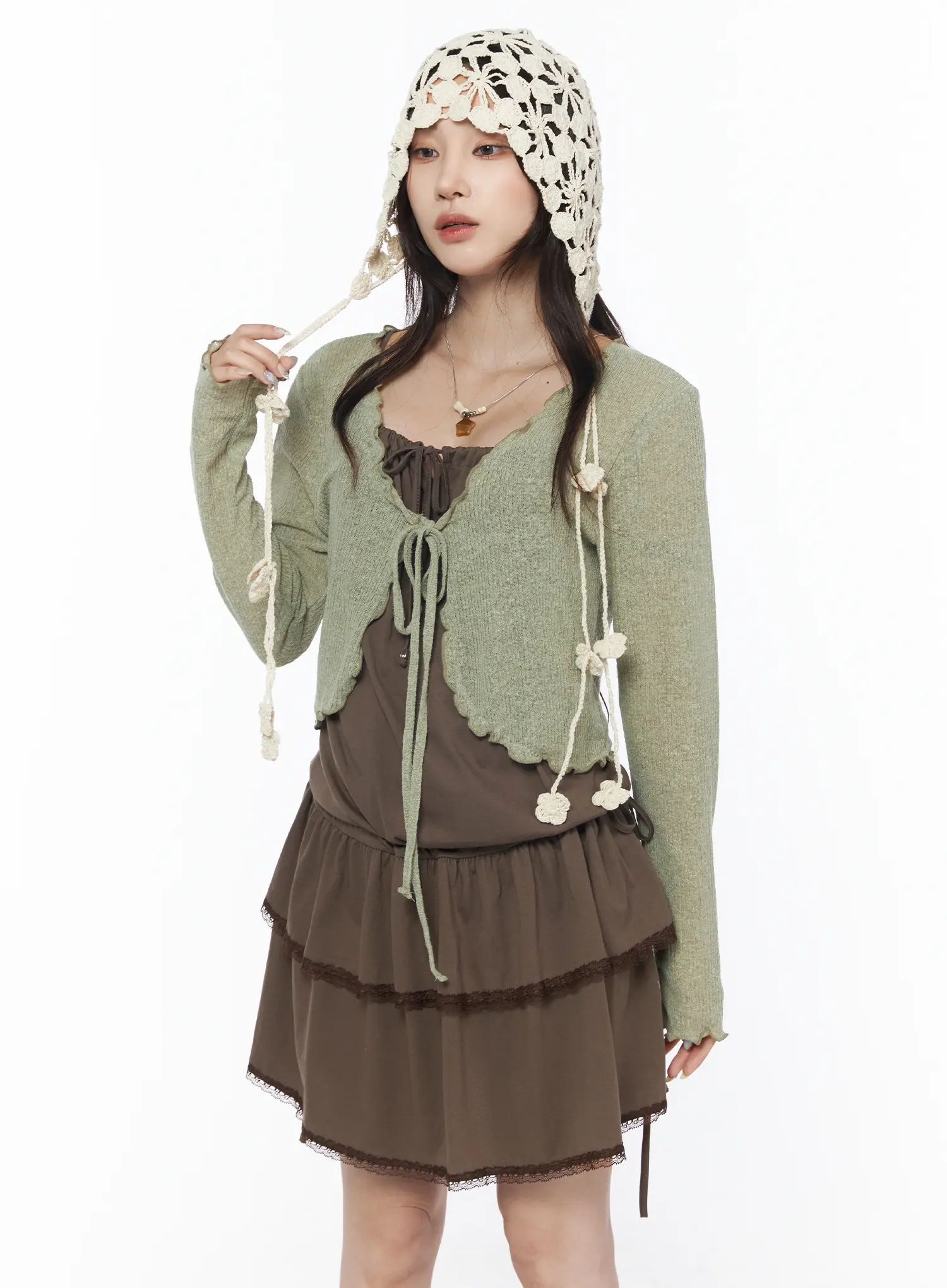 Scallop Trim Tie-Front Cardigan CU504