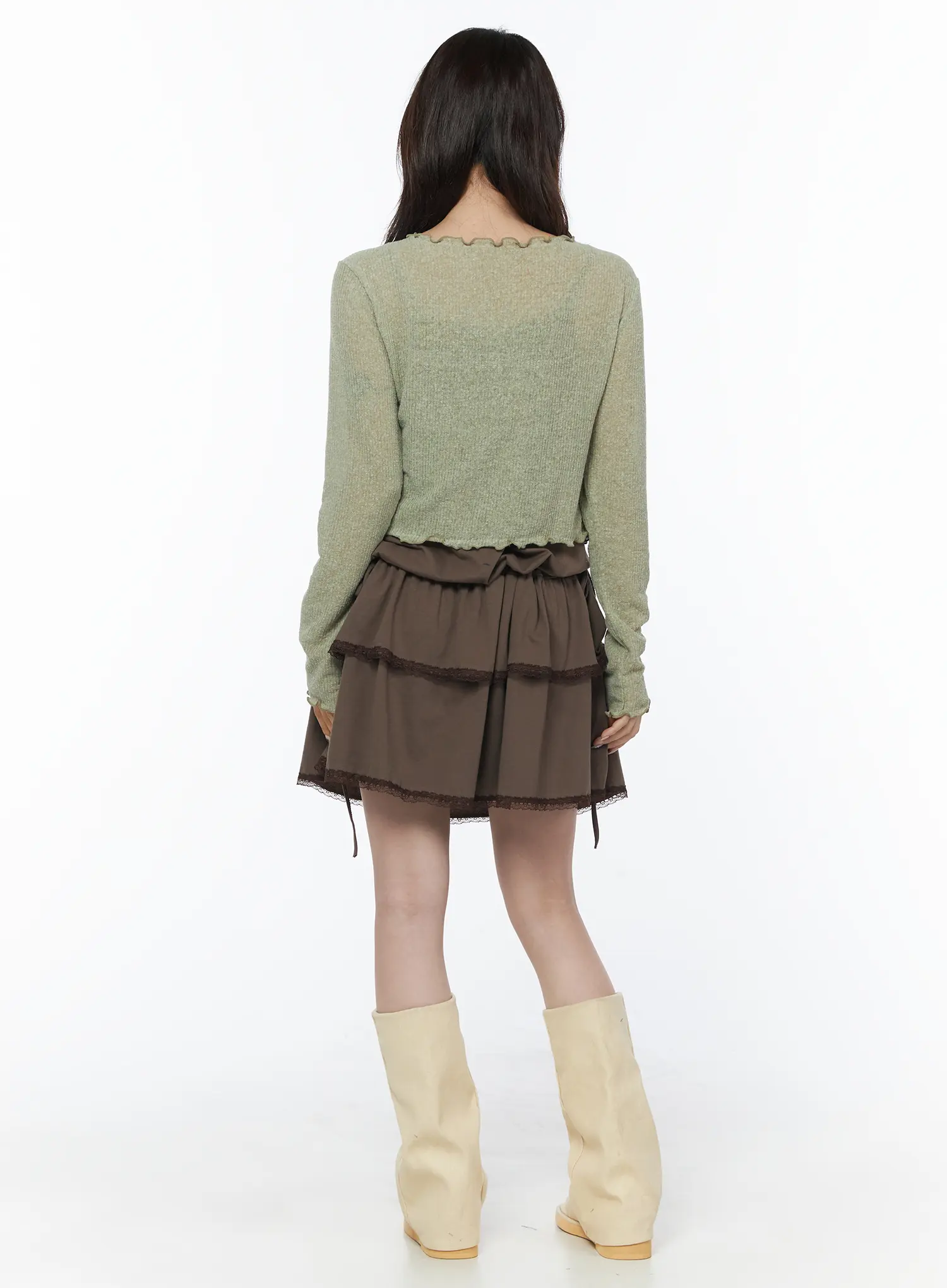Scallop Trim Tie-Front Cardigan CU504 - Image 5