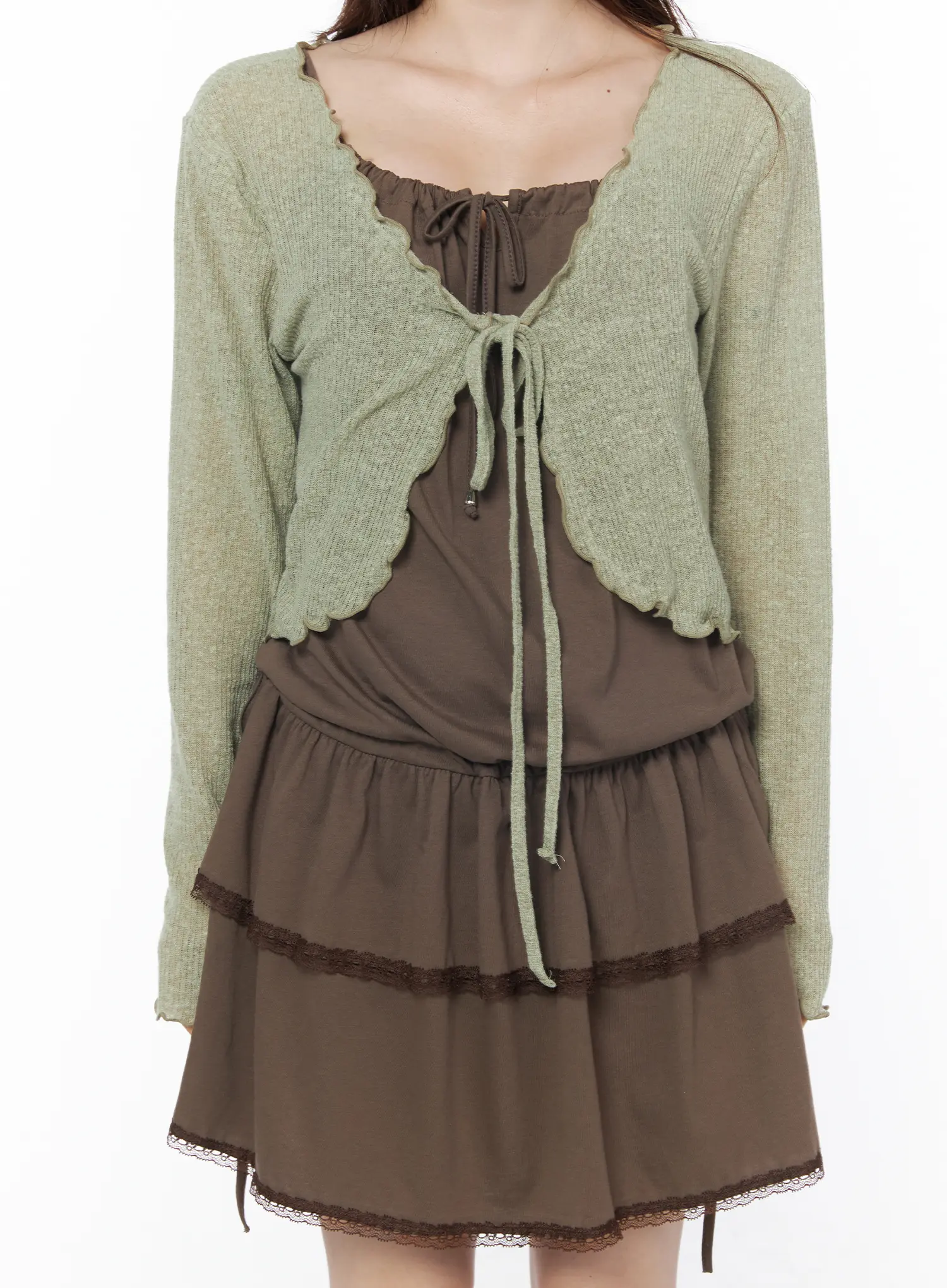 Scallop Trim Tie-Front Cardigan CU504 - Image 7