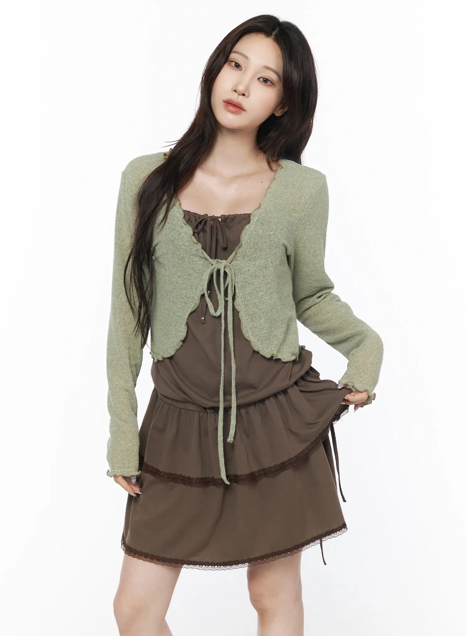 Scallop Trim Tie-Front Cardigan CU504 - Image 8