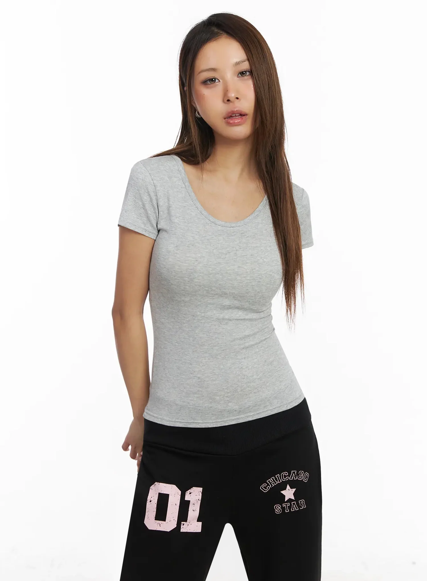 Scoop Neck Slim Short Sleeve Tee IY504 - Image 2