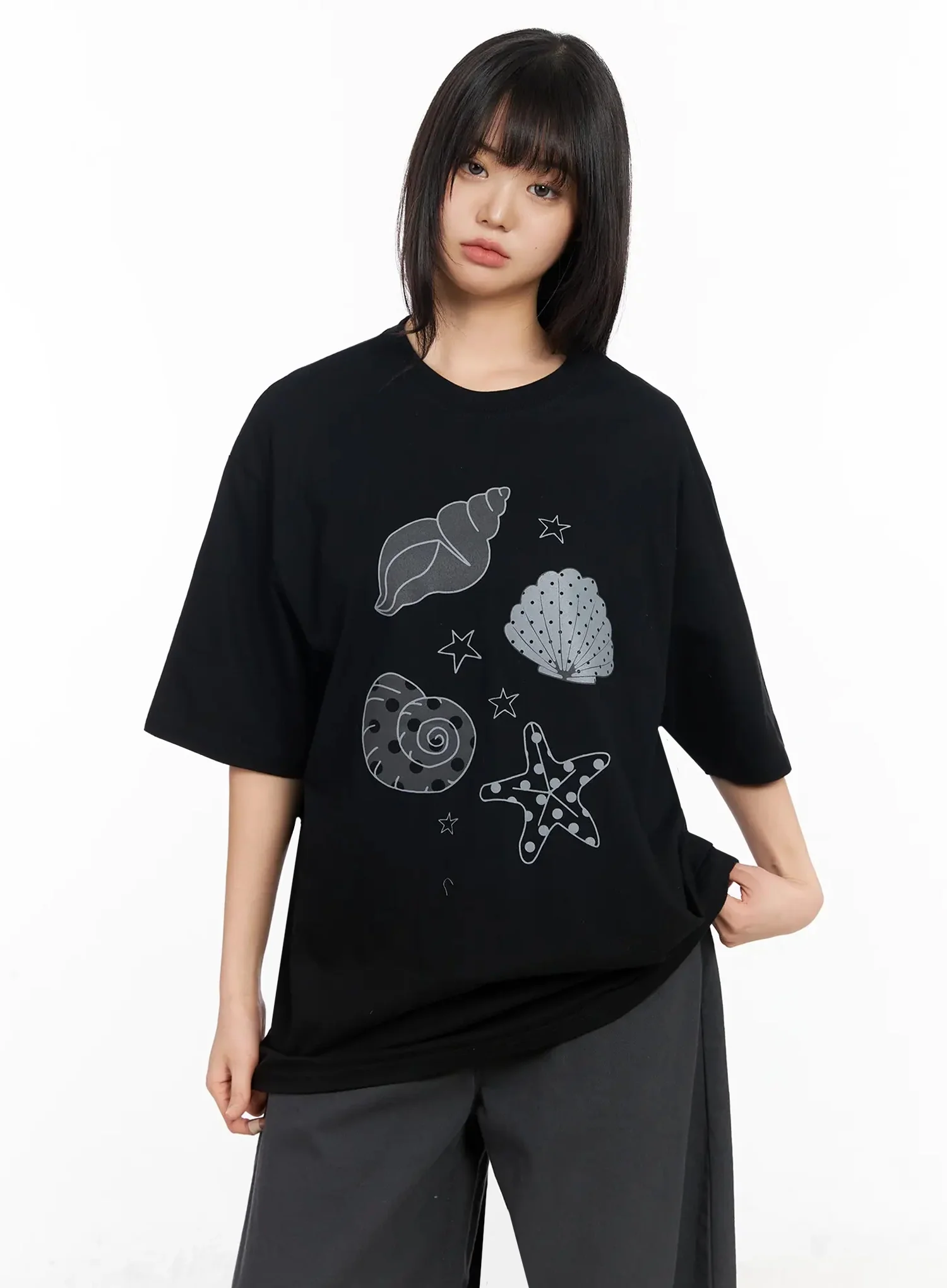 Seashell Graphic Oversized T-Shirt IA523 - Image 2