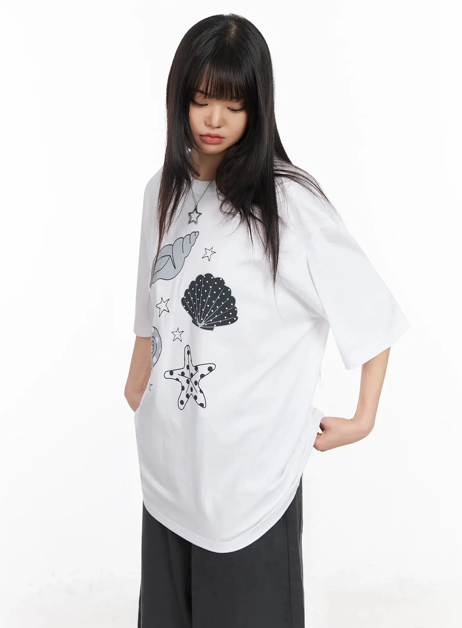 Seashell Graphic Oversized T-Shirt IA523 - Image 8