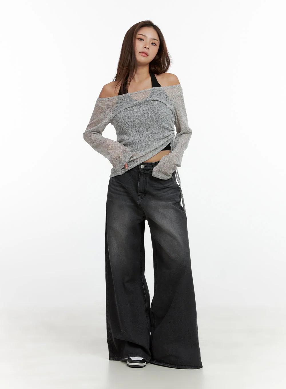 See-Through Off Shoulder Long Sleeve Top CL404 - Image 2