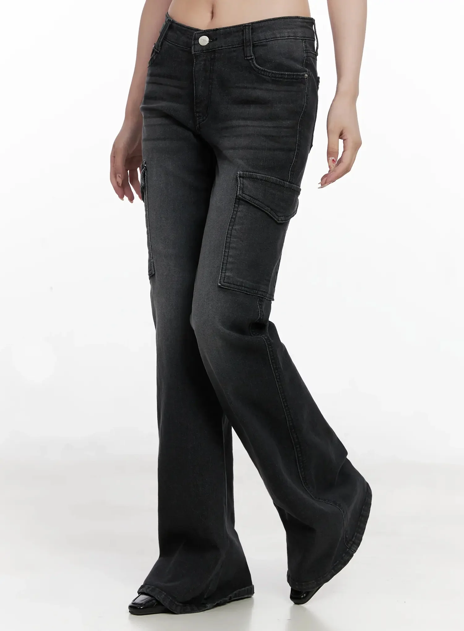 Seowon Black Cargo Low-Rise Bootcut Jeans IN514 - Image 10
