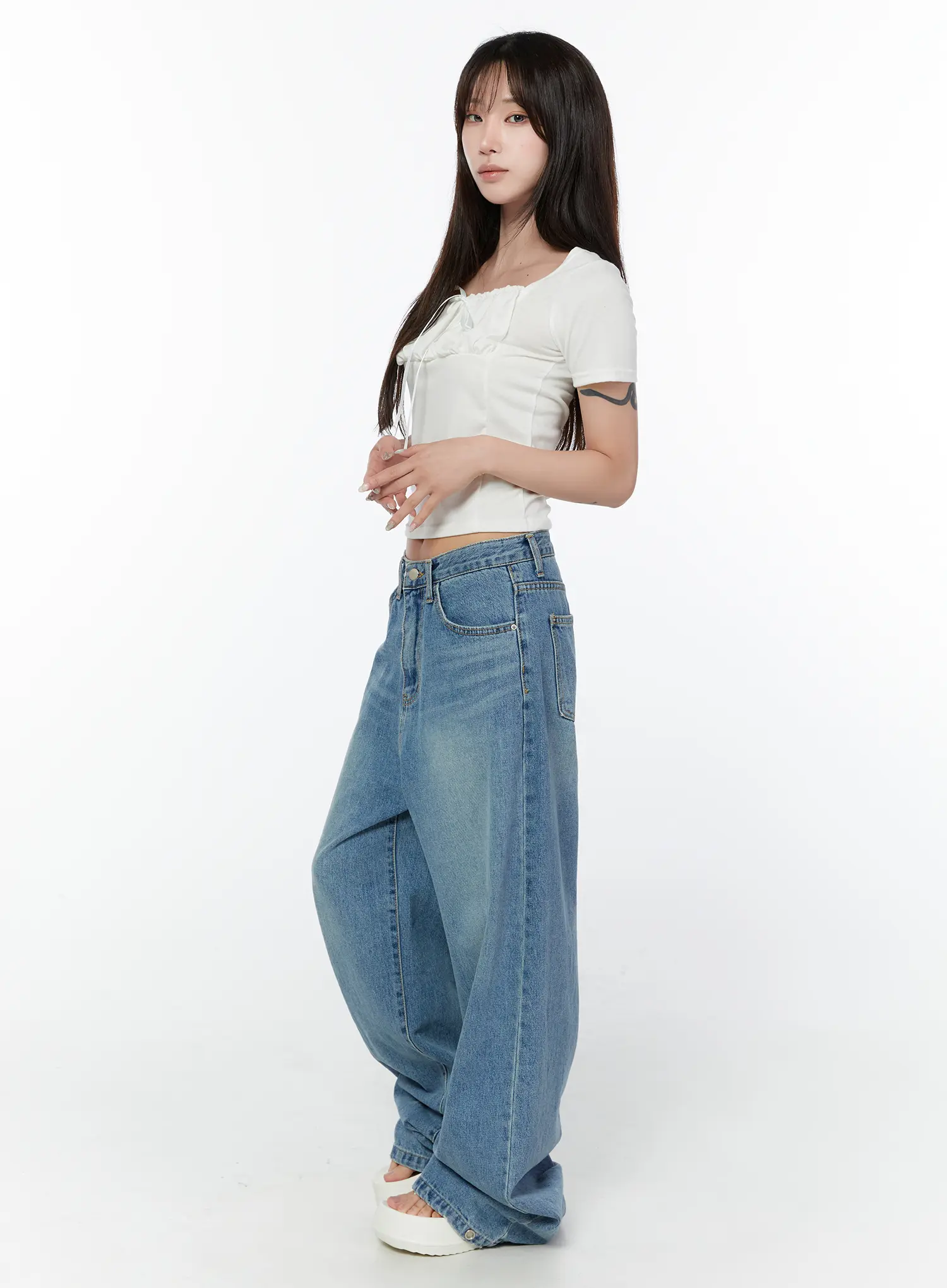 Shea Snap-Button Wide-Leg Jeans CY514 - Image 6