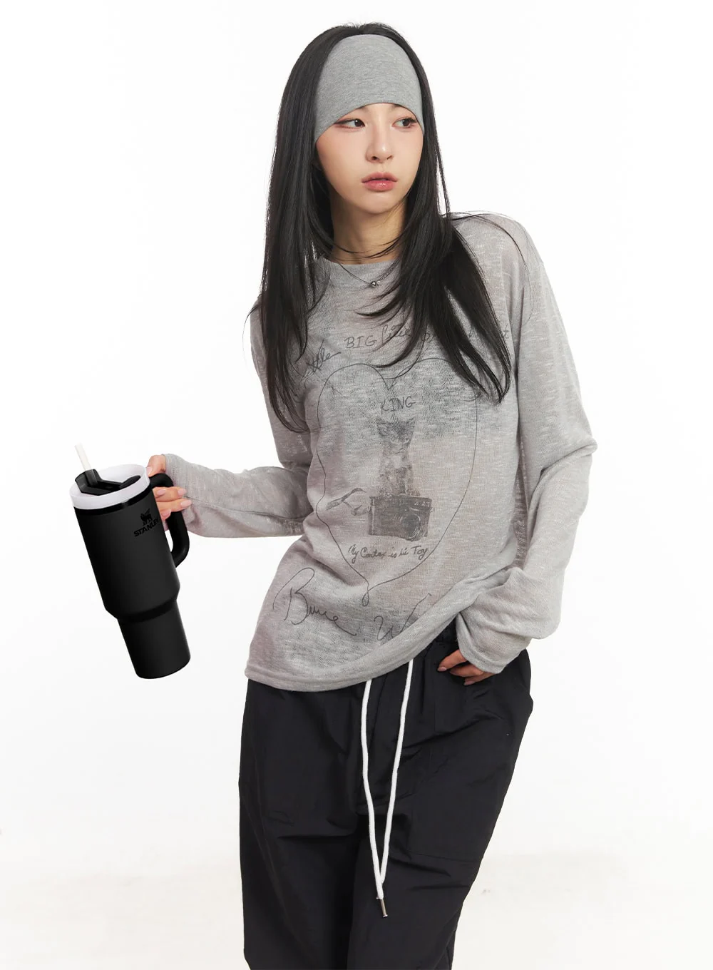 Sheer Art Graphic Long-Sleeve Top CA504