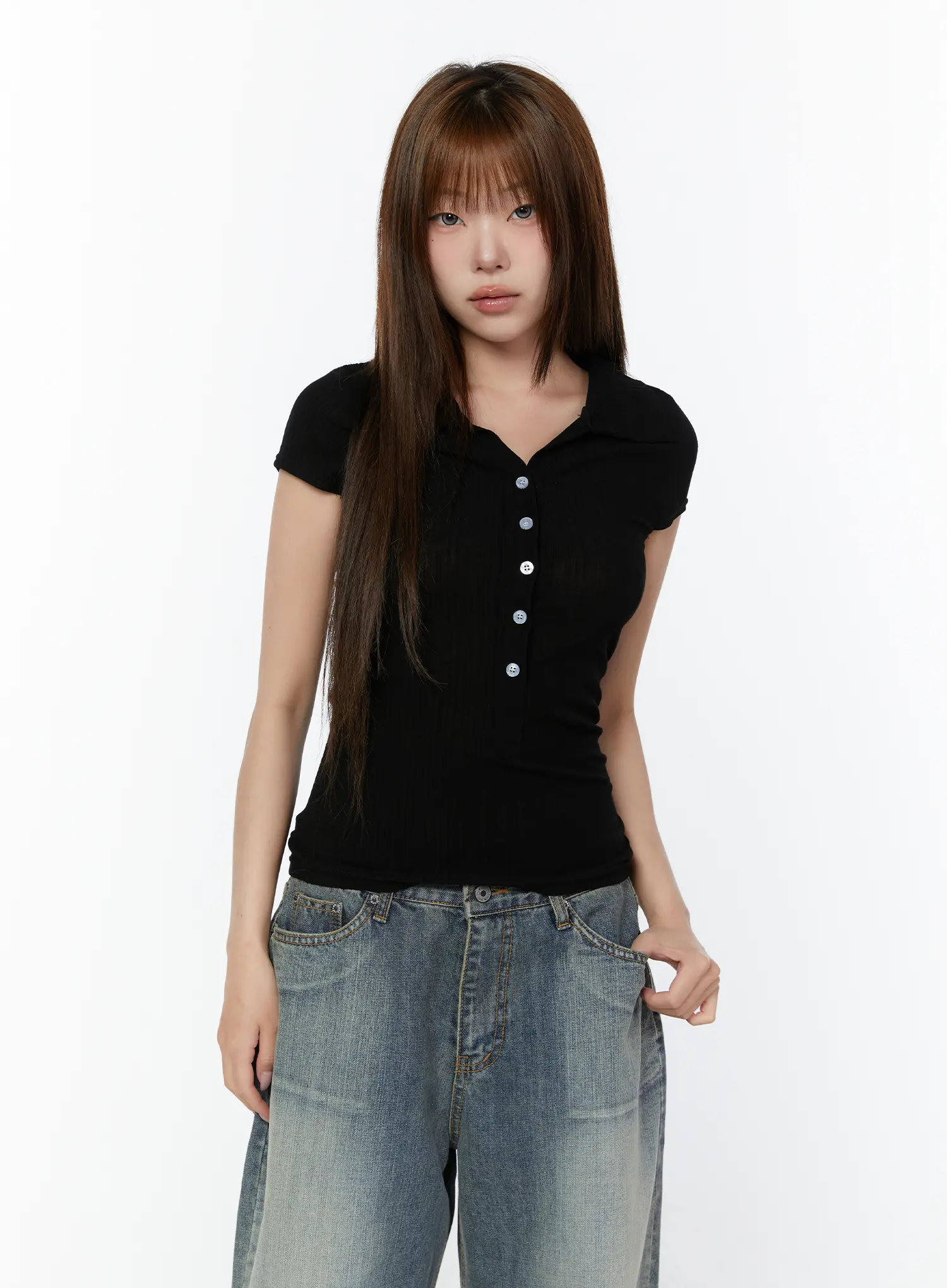 Sheer Button-Up Polo Shirt CY518 - Image 10
