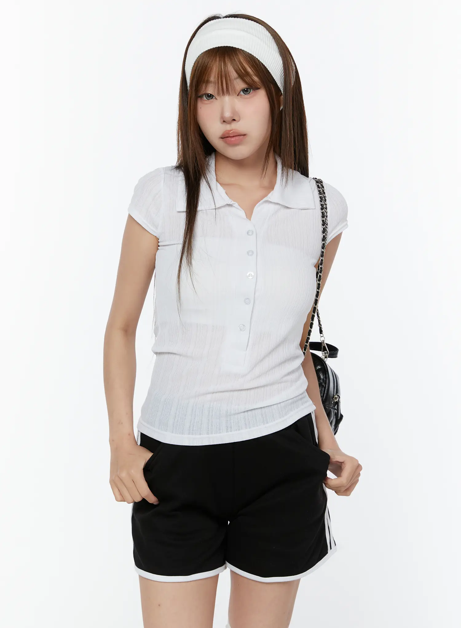 Sheer Button-Up Polo Shirt CY518 - Image 12