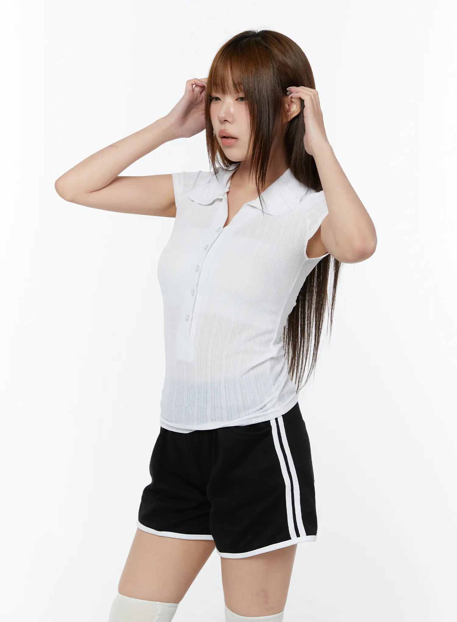 Sheer Button-Up Polo Shirt CY518 - Image 17