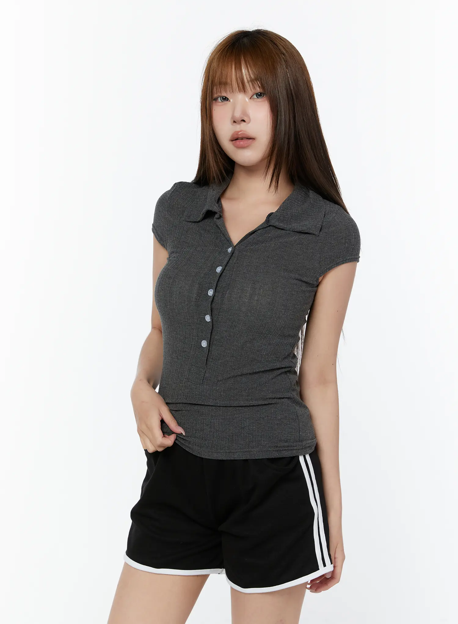 Sheer Button-Up Polo Shirt CY518 - Image 22