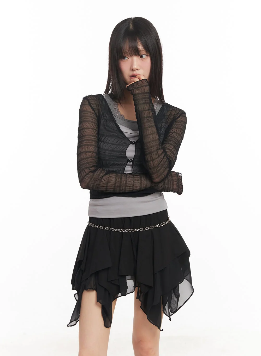 Sheer Chic Buttoned Cardigan CA523 - Image 2