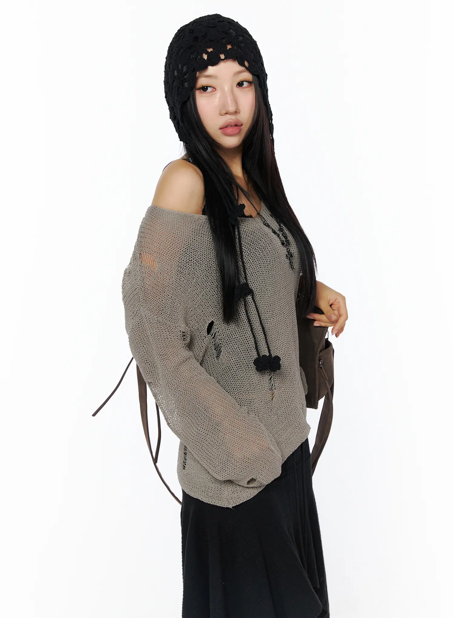 Sheer Distressed Knit Sweater CU512