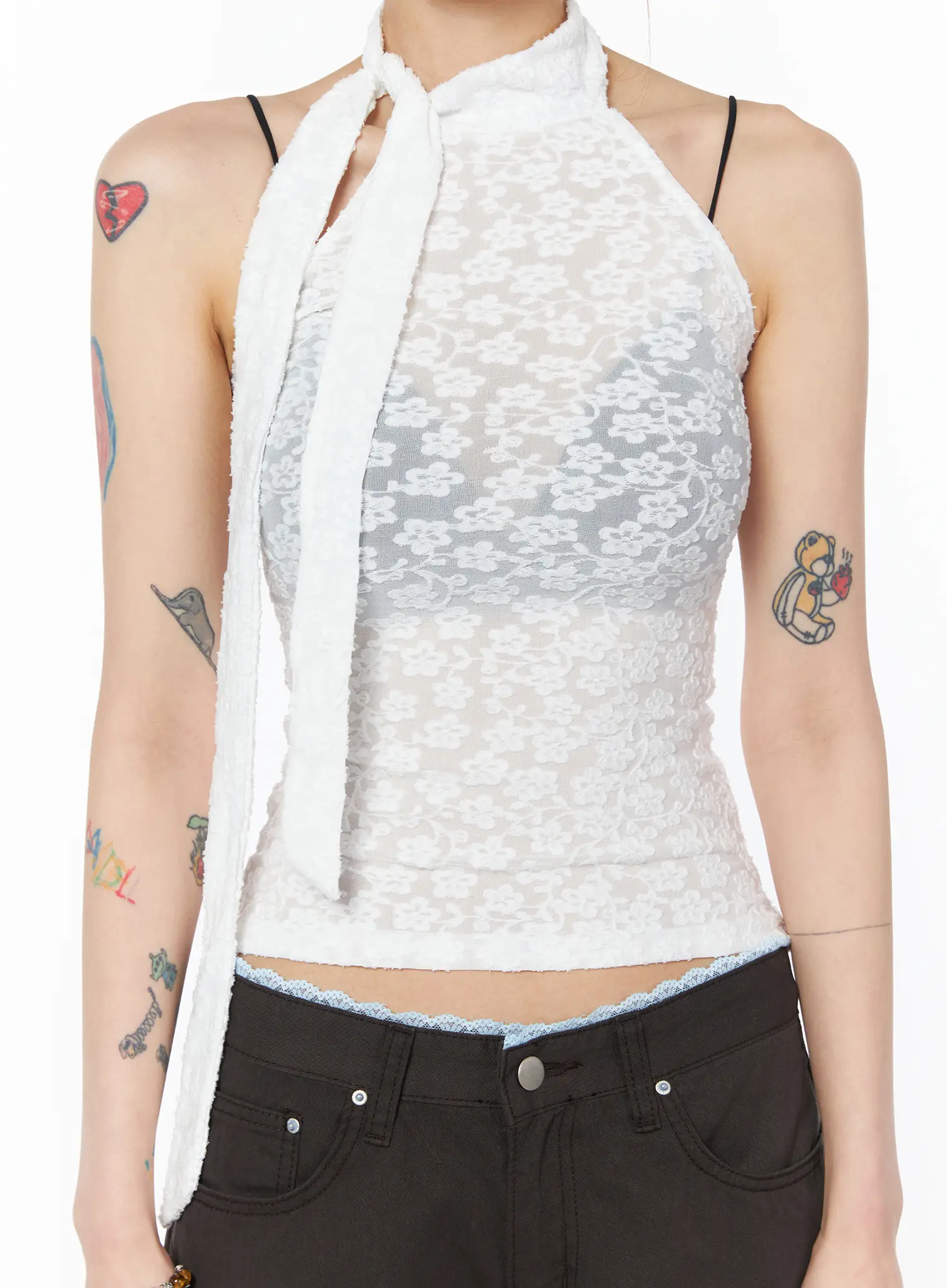 Sheer Floral Halter Top CY528 - Image 3
