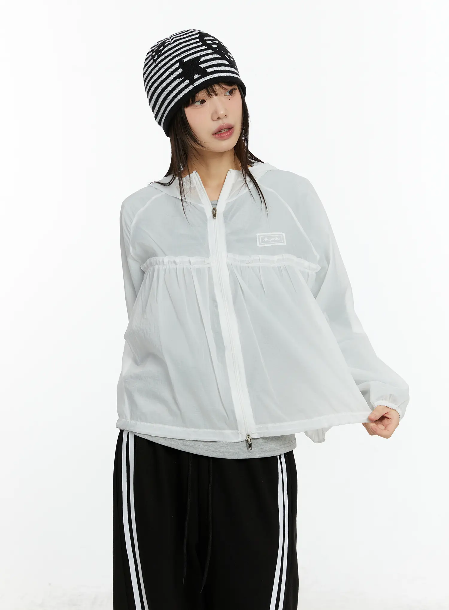 Sheer Hooded Zip Up Jacket CF510 - Image 9