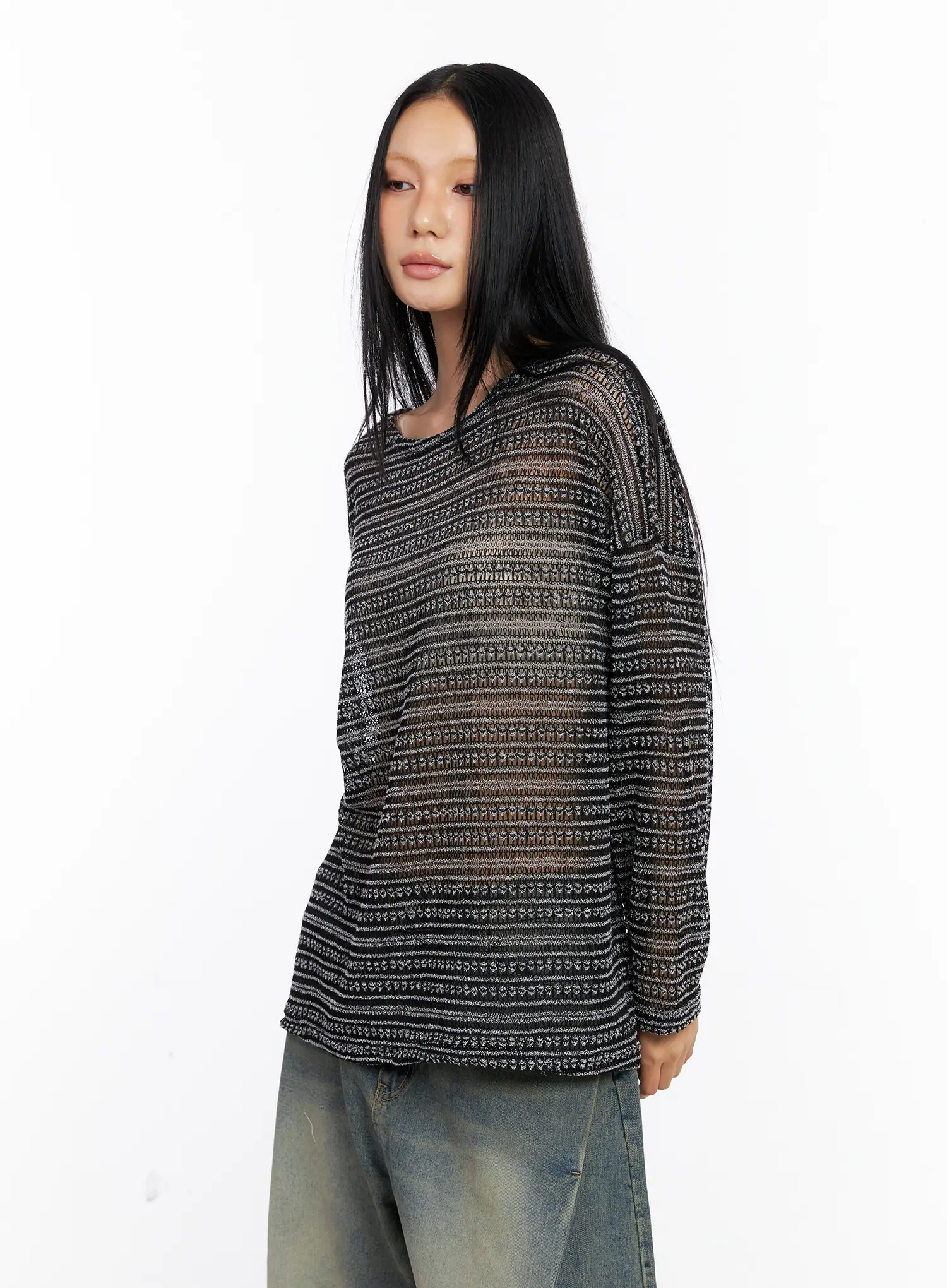 Sheer Knit Long-Sleeve Tee CL530 - Image 2