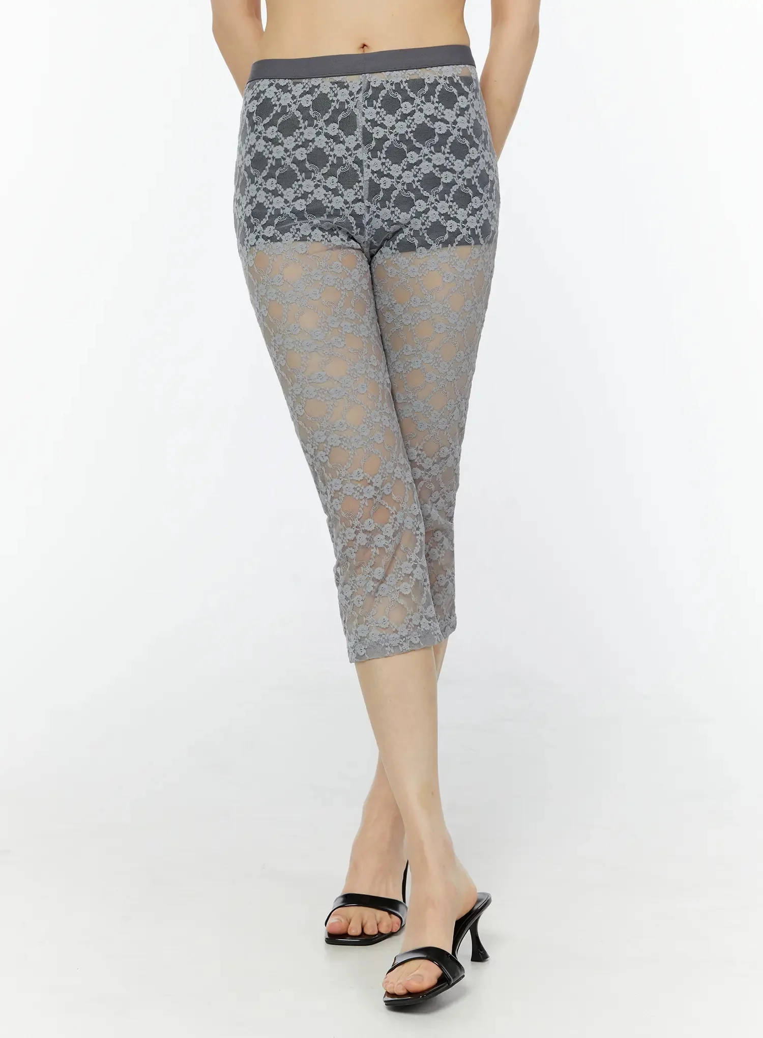 Sheer Lace Capri Leggings IU518 - Image 5