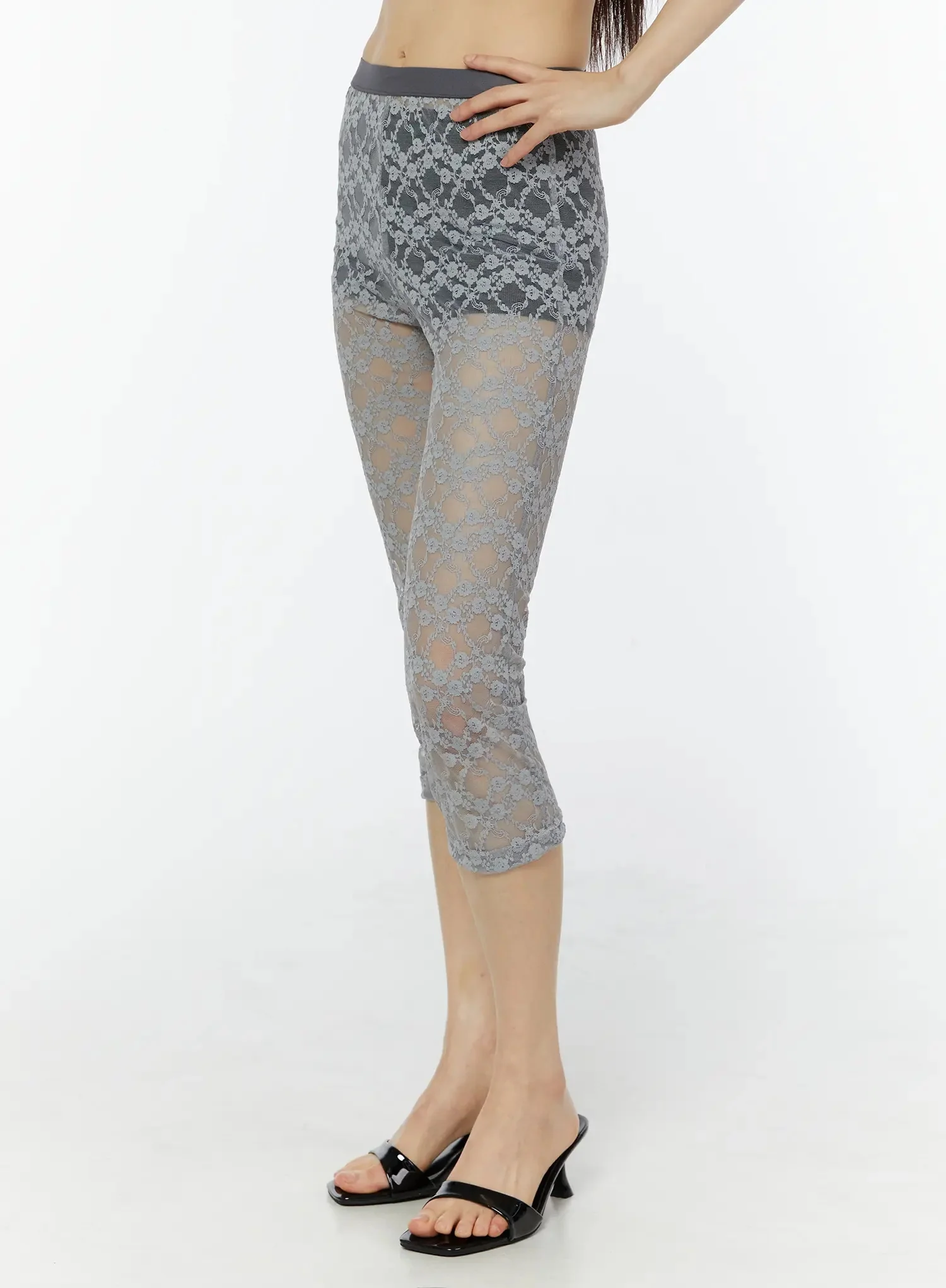 Sheer Lace Capri Leggings IU518 - Image 6
