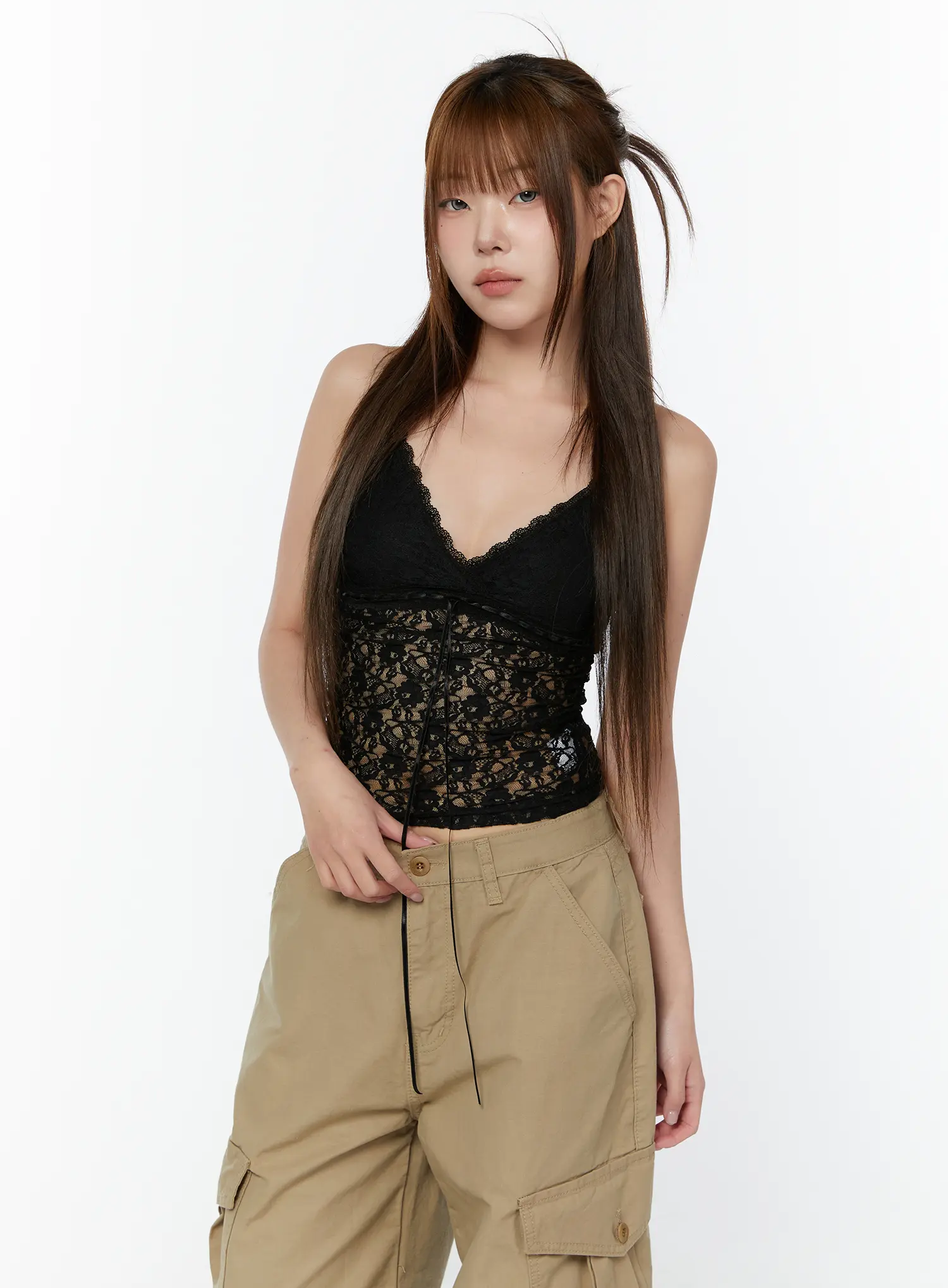Sheer Lace Front-Tie Tank CY519 - Image 12