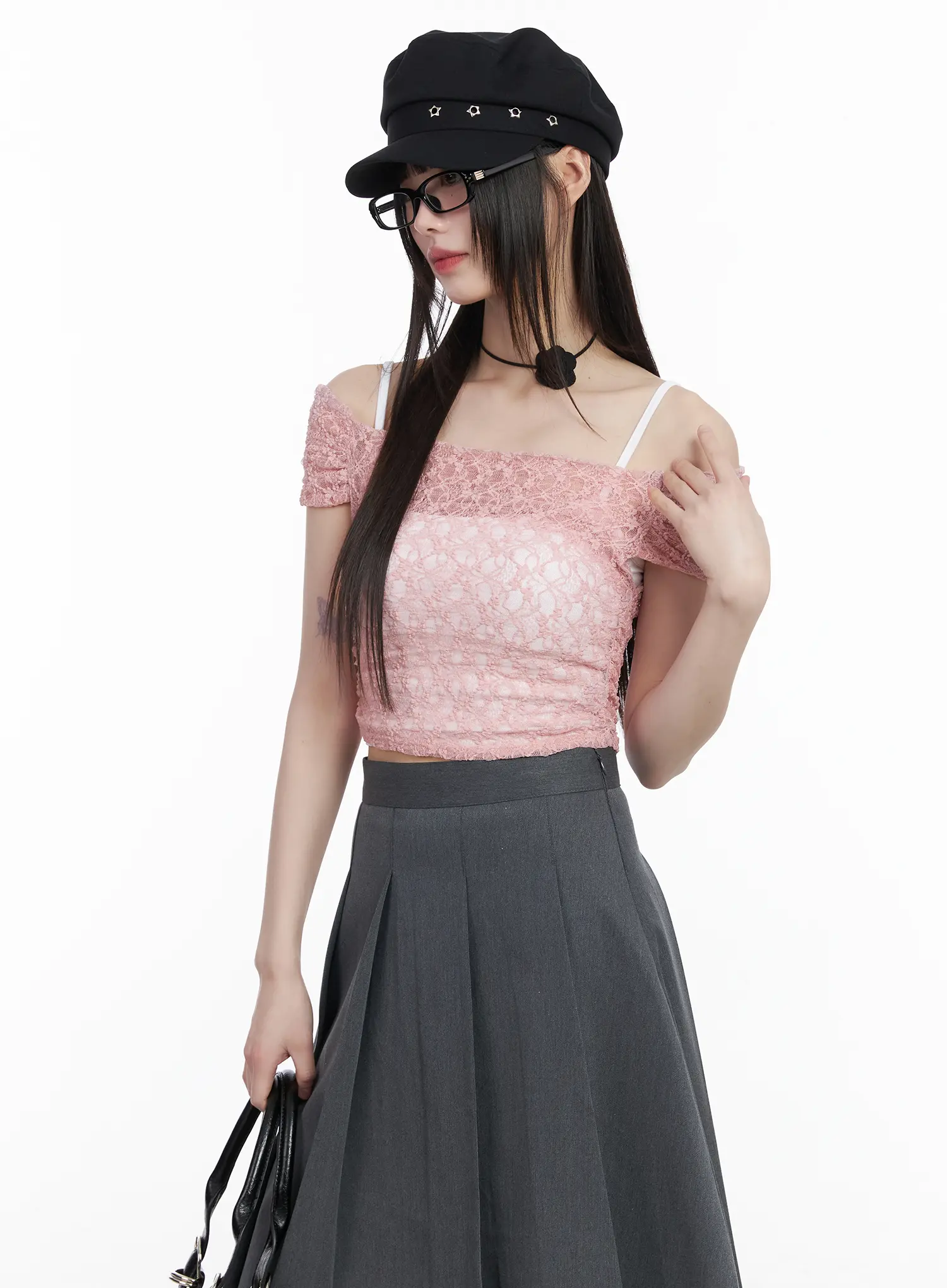 Sheer Lace Off-Shoulder Top CM525