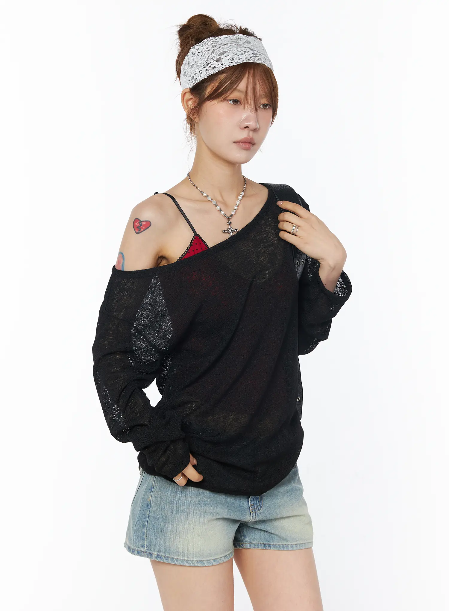 Sheer Off-Shoulder Long Sleeve Top CY528