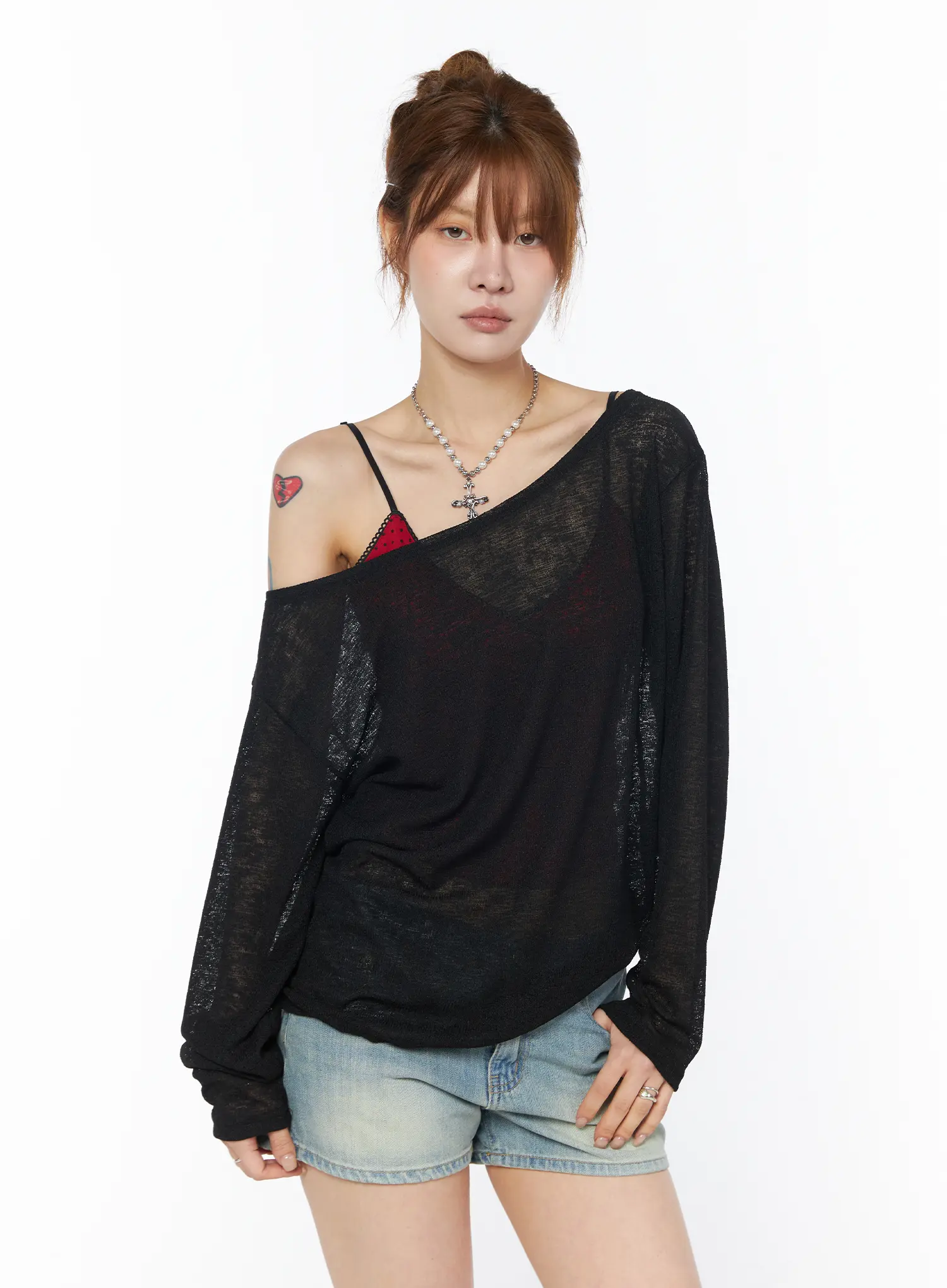 Sheer Off-Shoulder Long Sleeve Top CY528 - Image 4