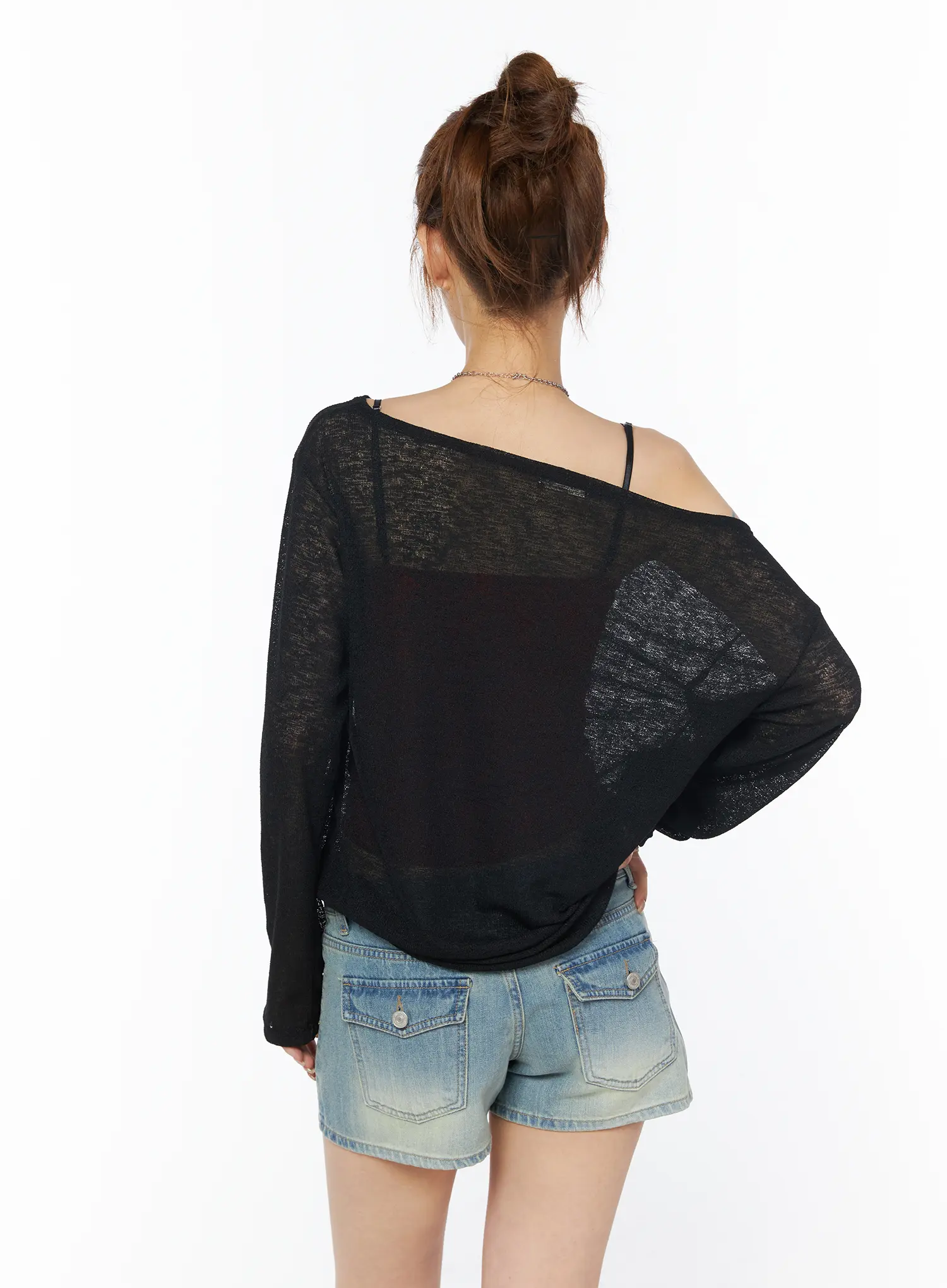 Sheer Off-Shoulder Long Sleeve Top CY528 - Image 8