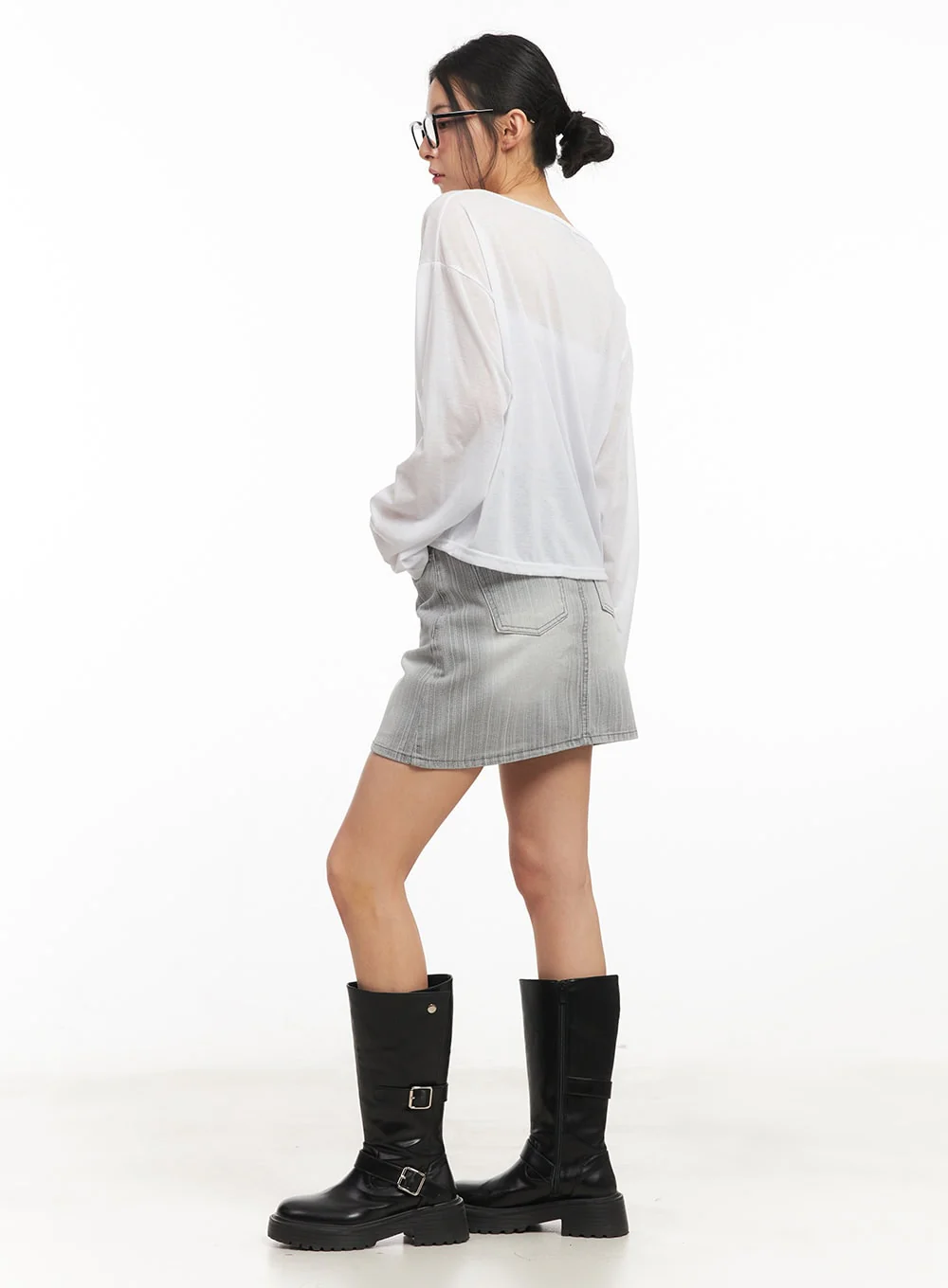 Sheer One-Shoulder Buttoned Tee CM503 - Image 6