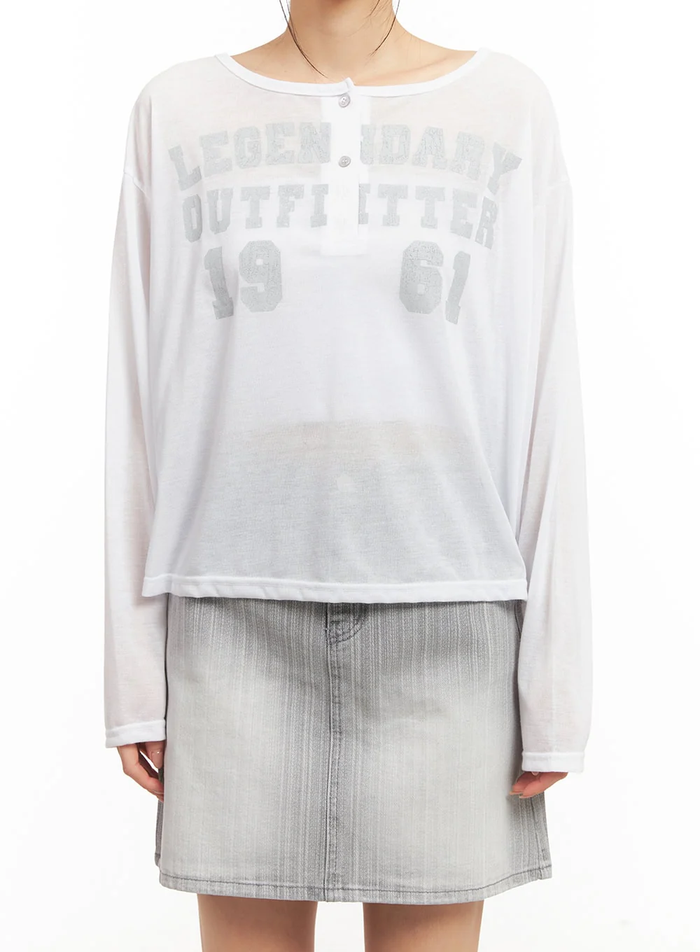 Sheer One-Shoulder Buttoned Tee CM503 - Image 9