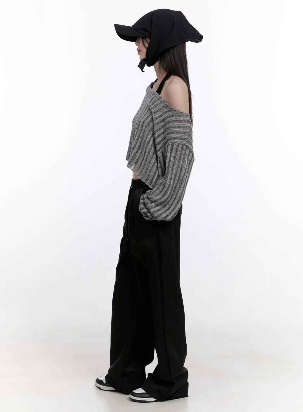 Sheer One-Shoulder Crop Sweater CF511 - Image 3
