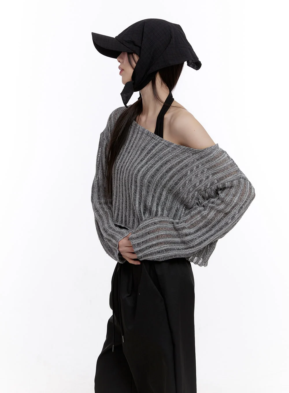 Sheer One-Shoulder Crop Sweater CF511 - Image 5