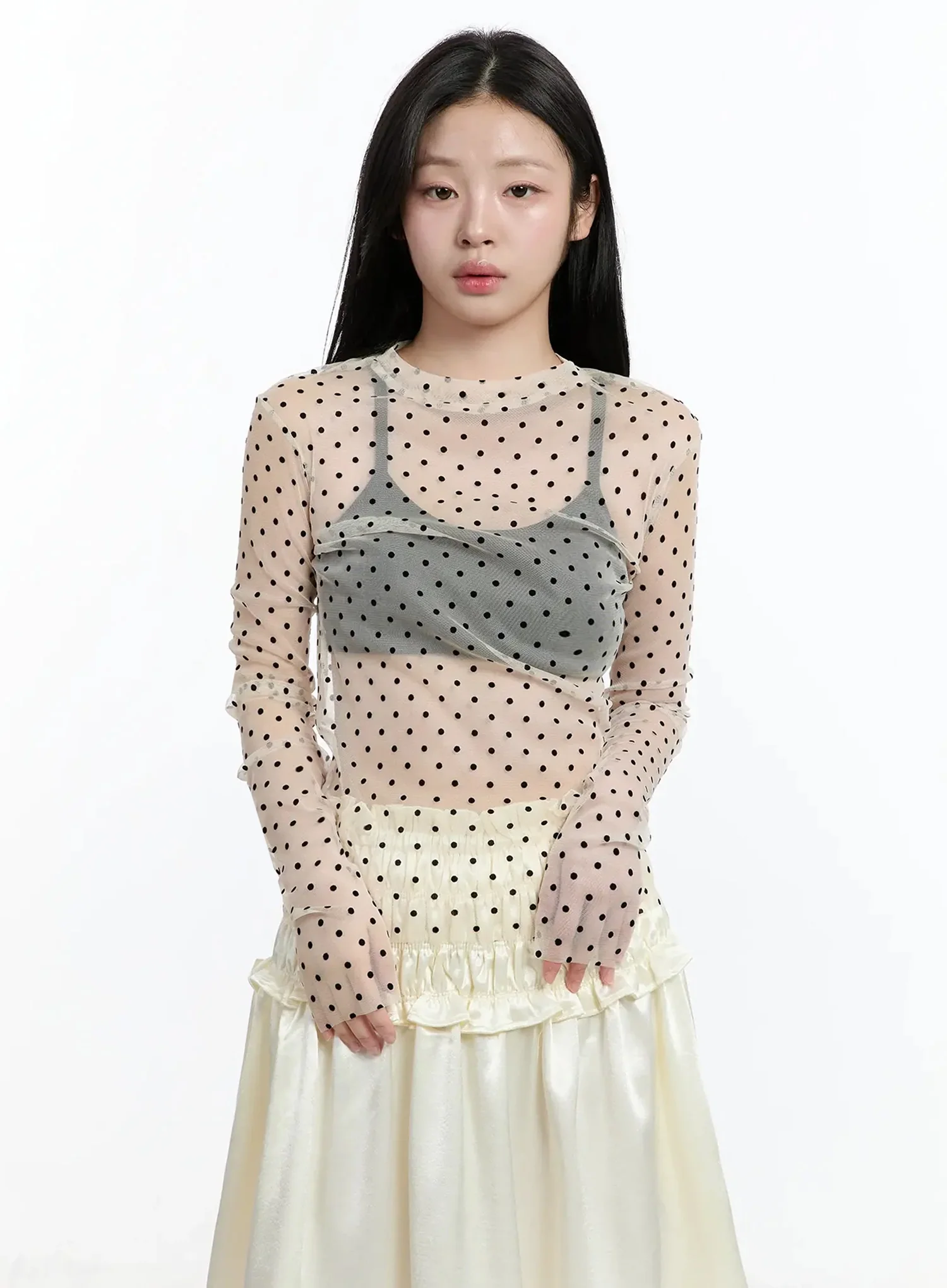 Sheer Polka Dot Long Sleeve Top IM519 - Image 7
