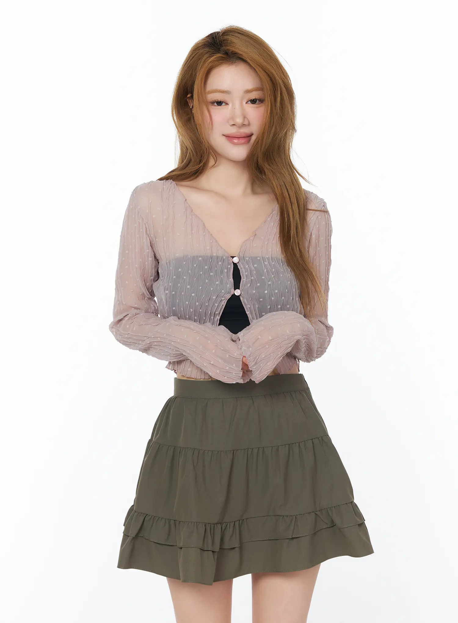 Sheer Polka Dot V-Neck Cardigan CY505 - Image 2