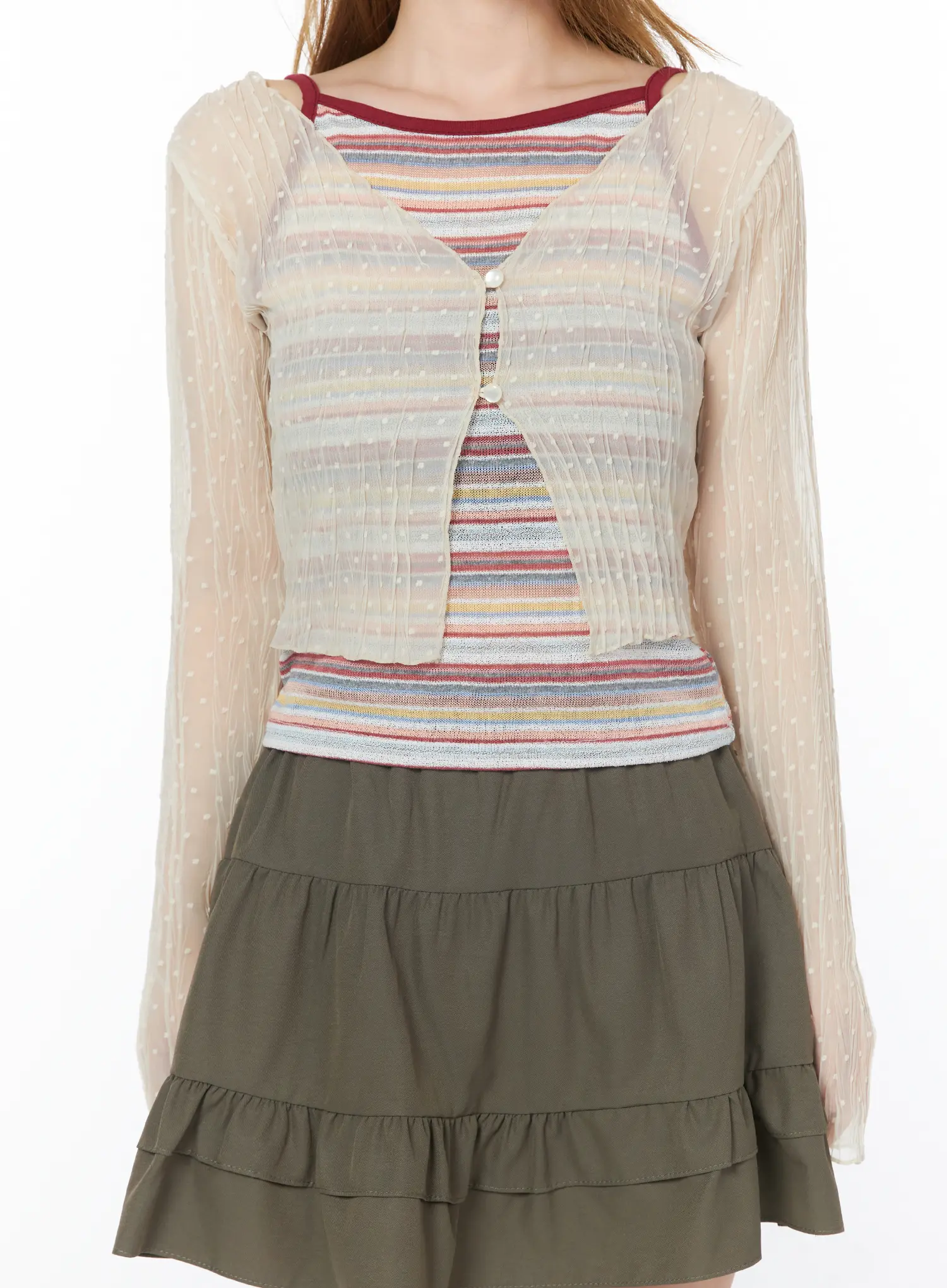 Sheer Polka Dot V-Neck Cardigan CY505 - Image 7