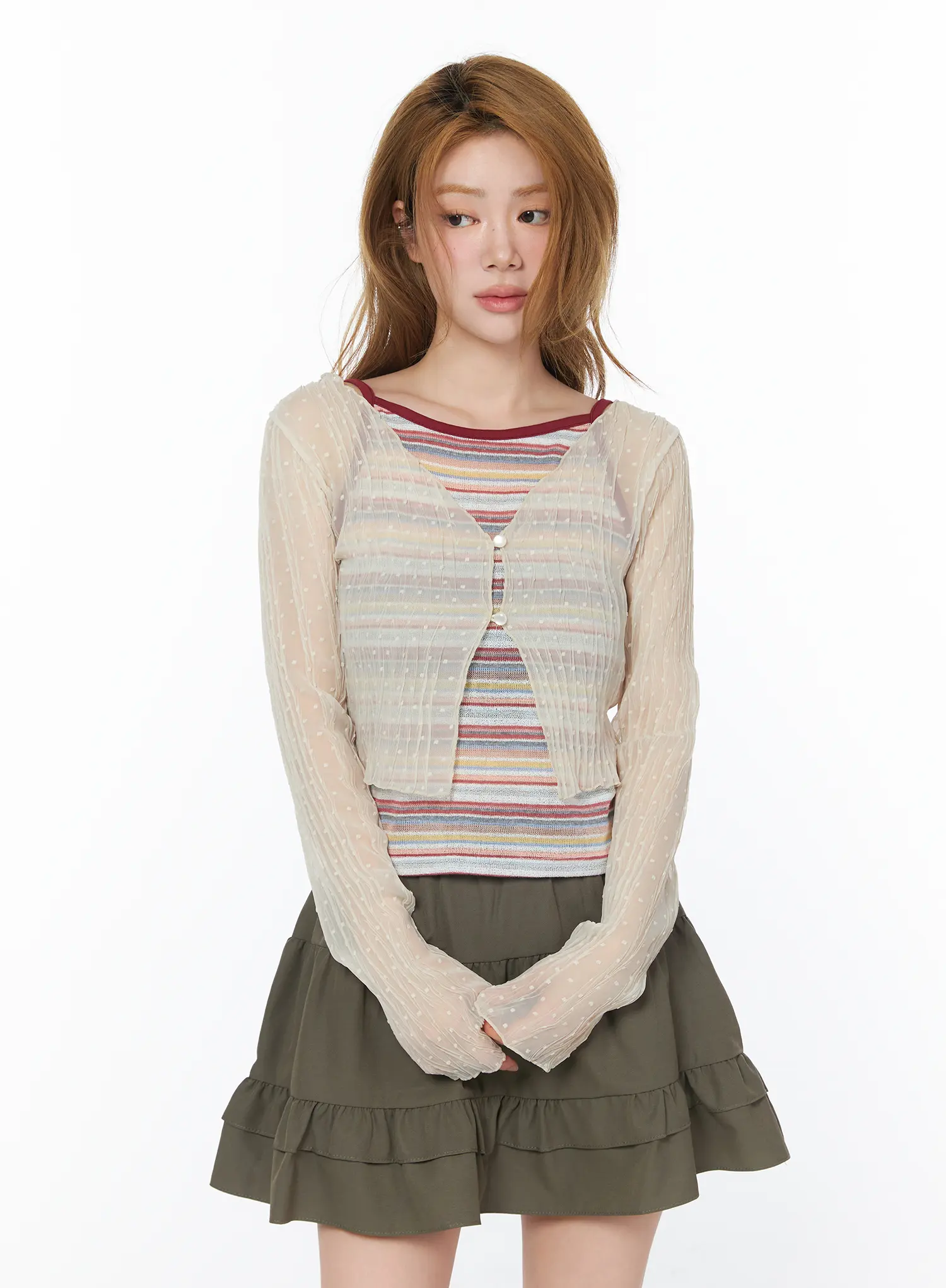 Sheer Polka Dot V-Neck Cardigan CY505 - Image 8