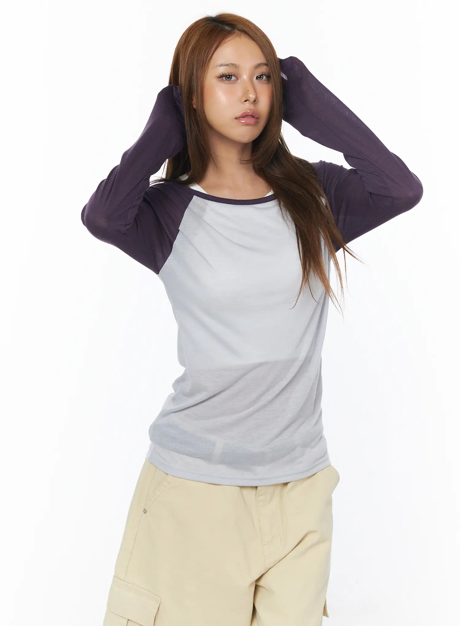Sheer Raglan Long Sleeve Tee CU502 - Image 2