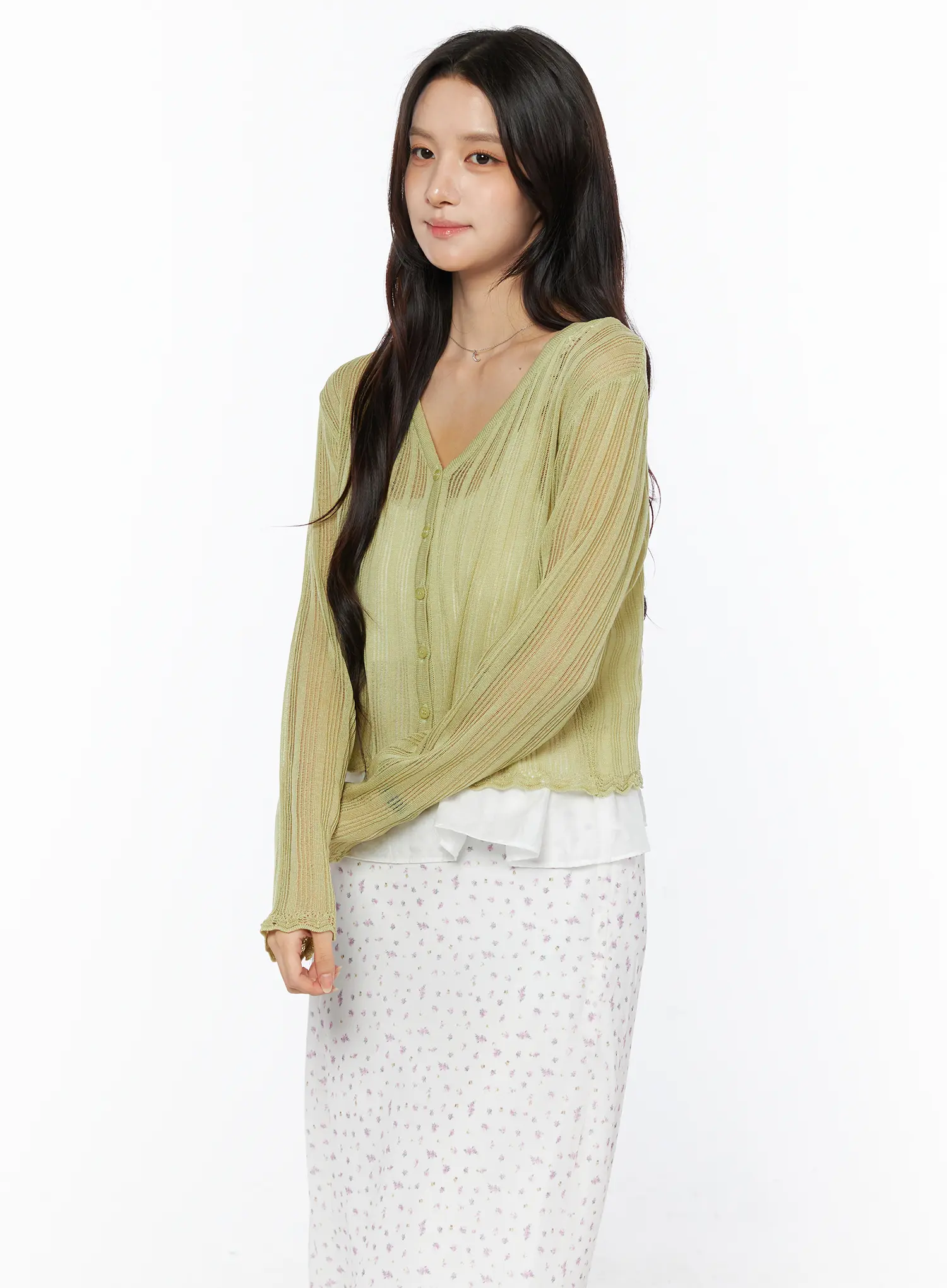 Sheer Ribbed Cardigan CU522 - Image 2