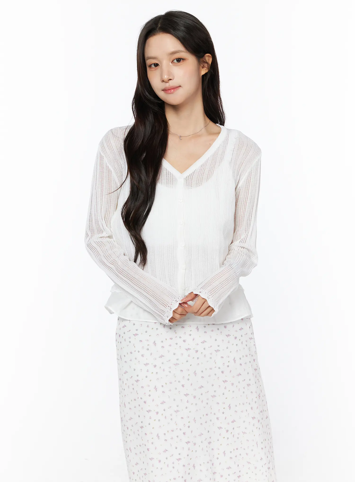 Sheer Ribbed Cardigan CU522 - Image 6