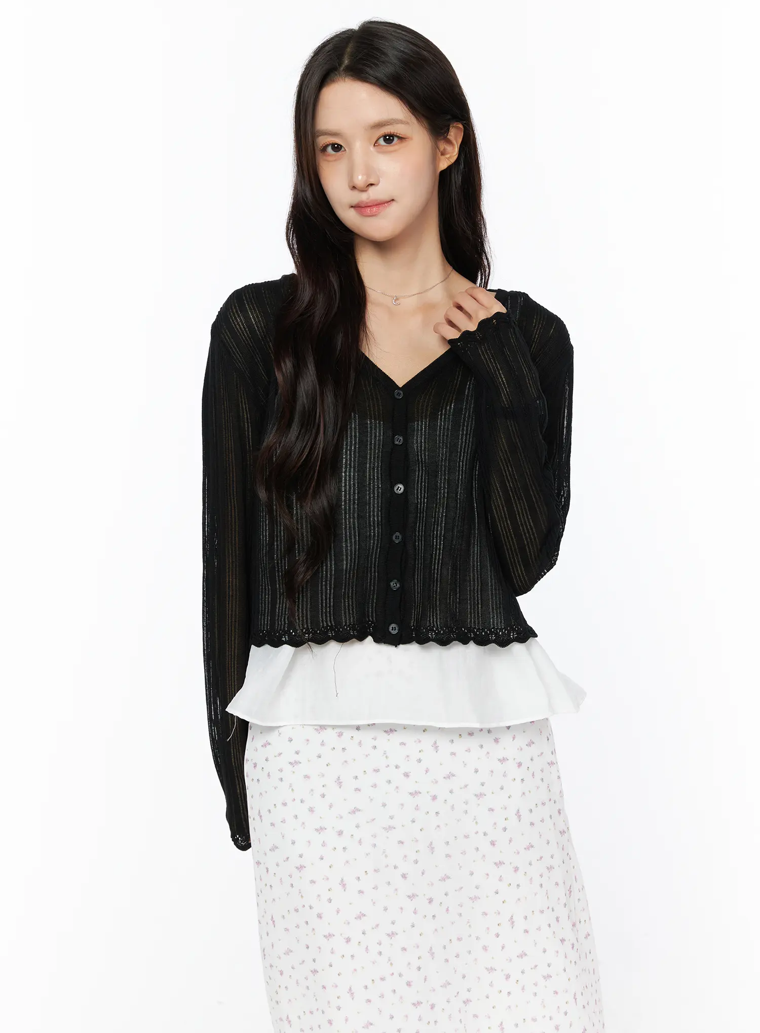 Sheer Ribbed Cardigan CU522 - Image 8