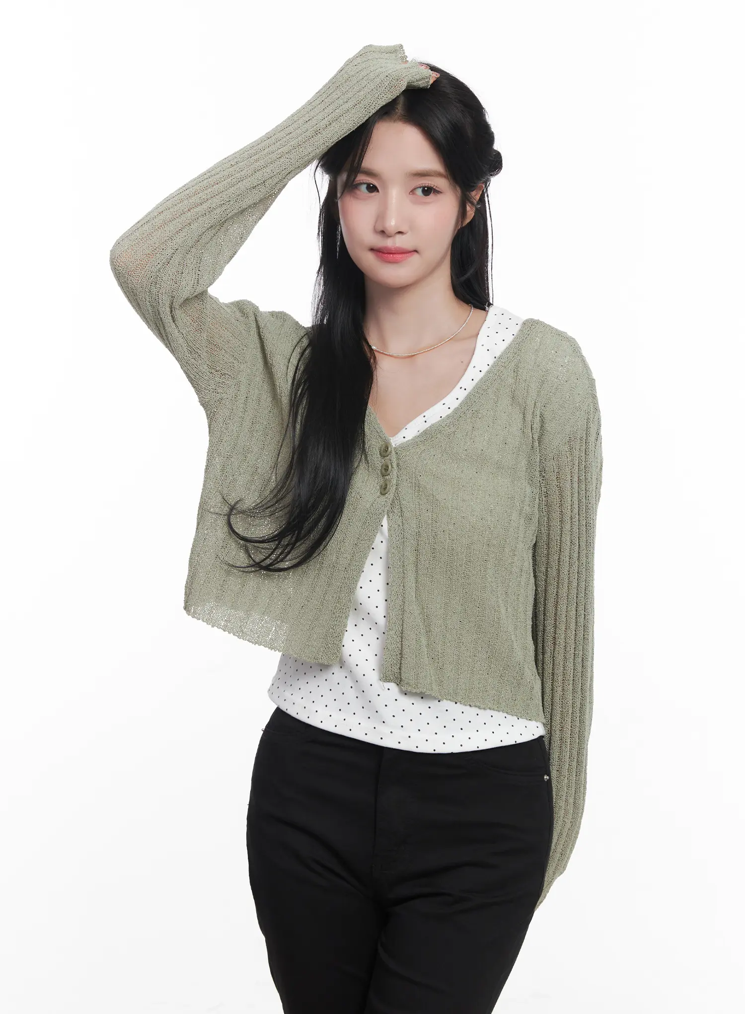 Sheer Ribbed Cardigan CU525 - Image 13