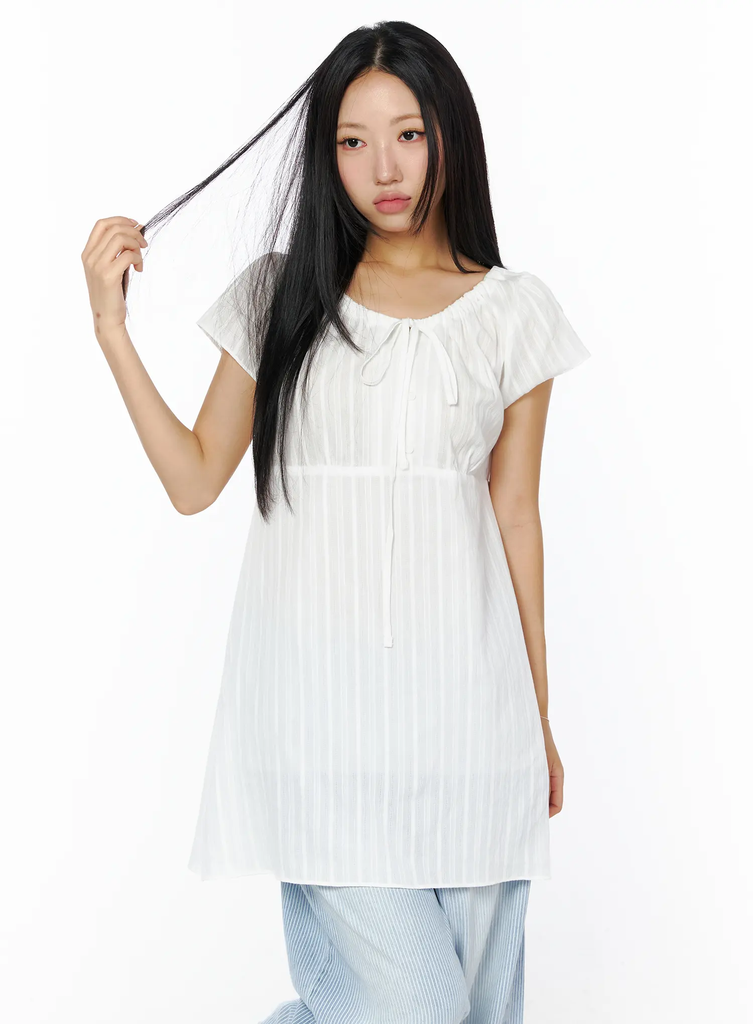Sheer Ribbon Mini Dress CU512