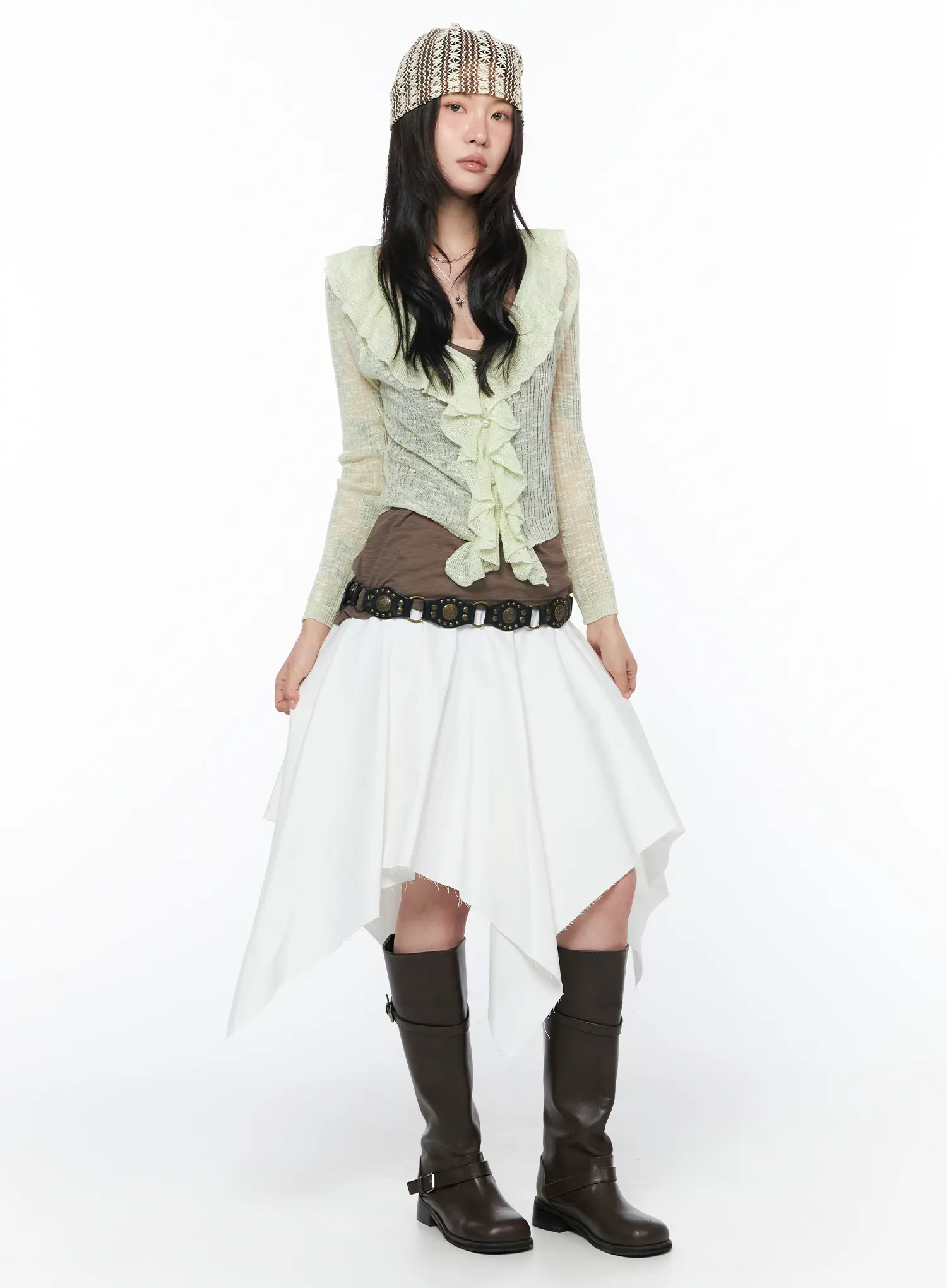 Sheer Ruffle Faux Pearl Cardigan CA527 - Image 3