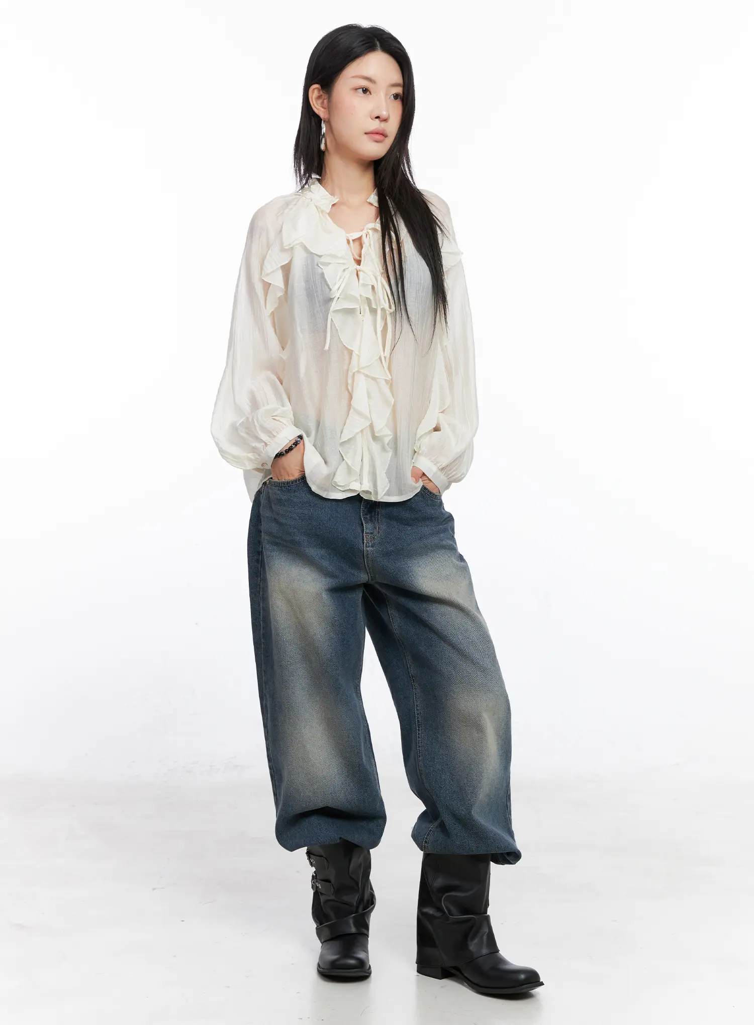 Sheer Ruffle Long Sleeve Blouse CO508 - Image 6