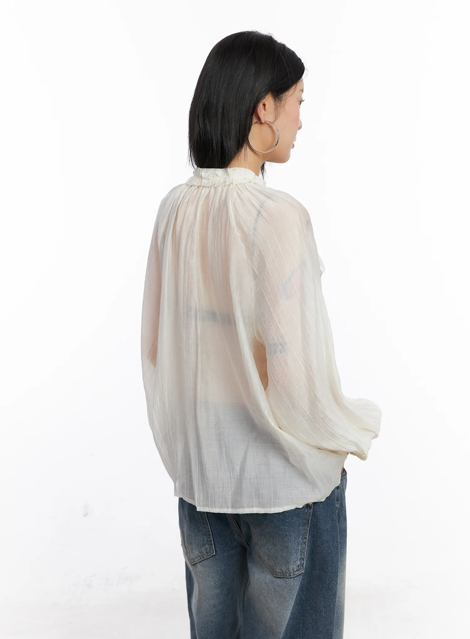 Sheer Ruffle Long Sleeve Blouse CO508 - Image 7