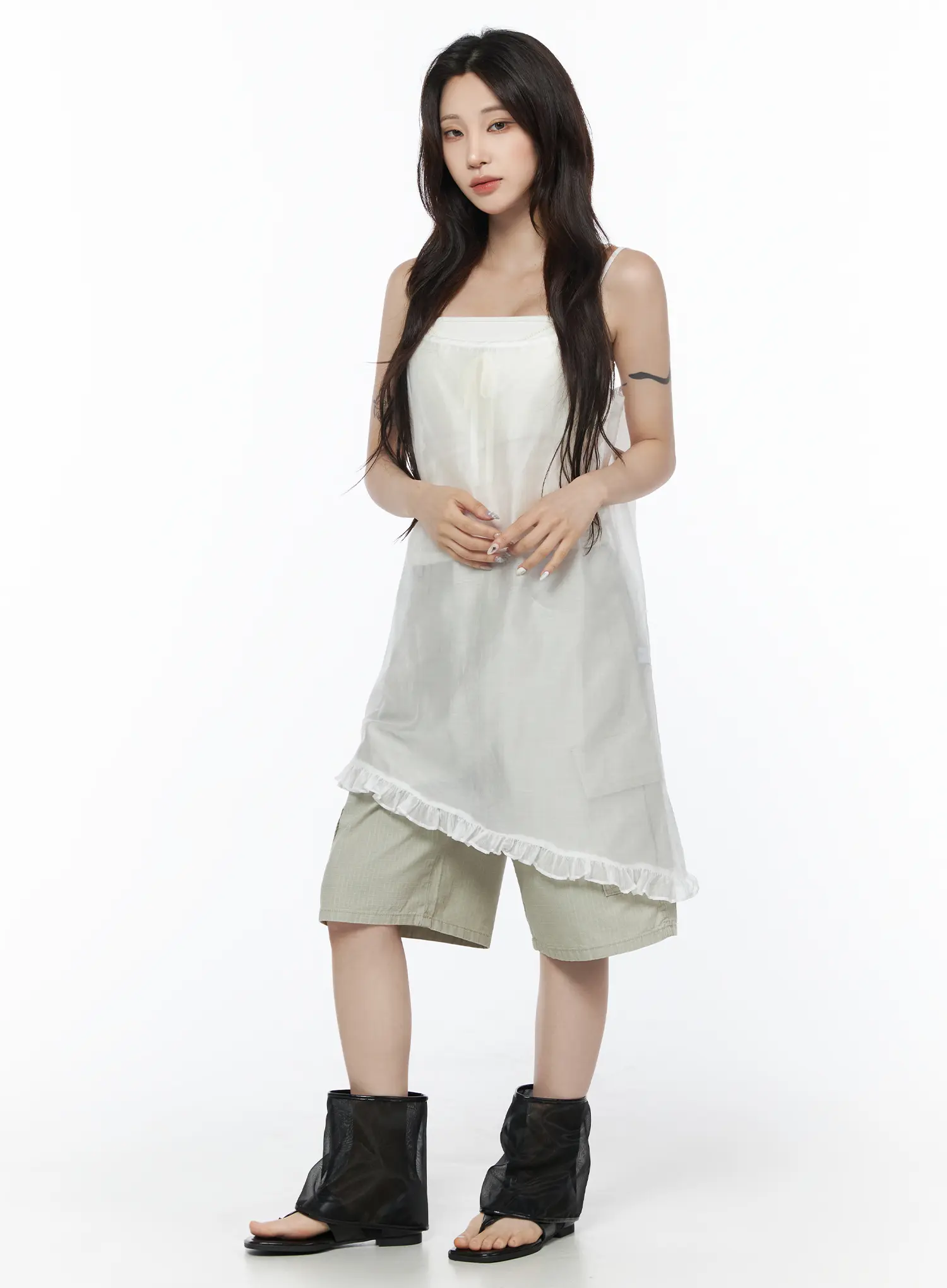 Sheer Ruffle Trim Midi Dress CU504 - Image 10