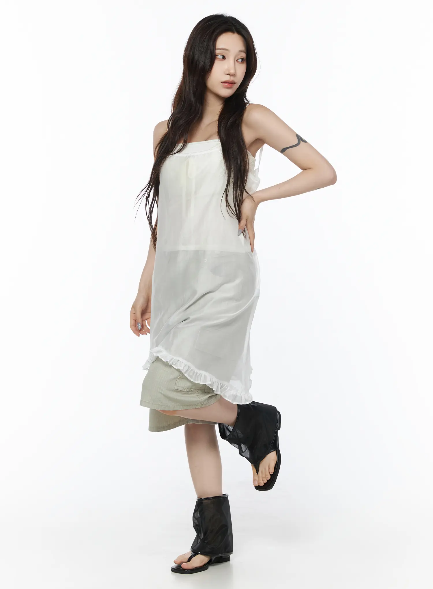 Sheer Ruffle Trim Midi Dress CU504 - Image 2