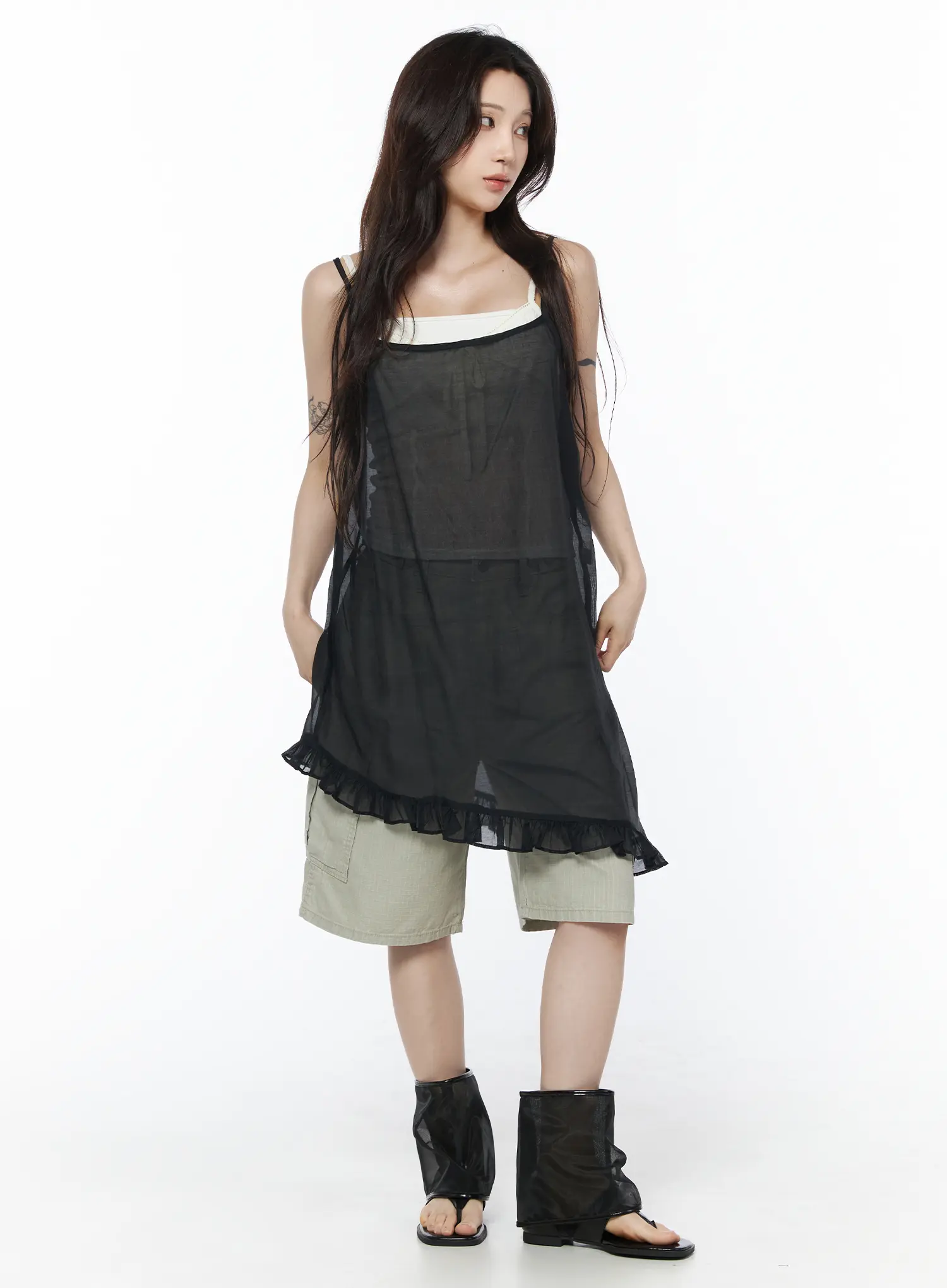 Sheer Ruffle Trim Midi Dress CU504 - Image 3