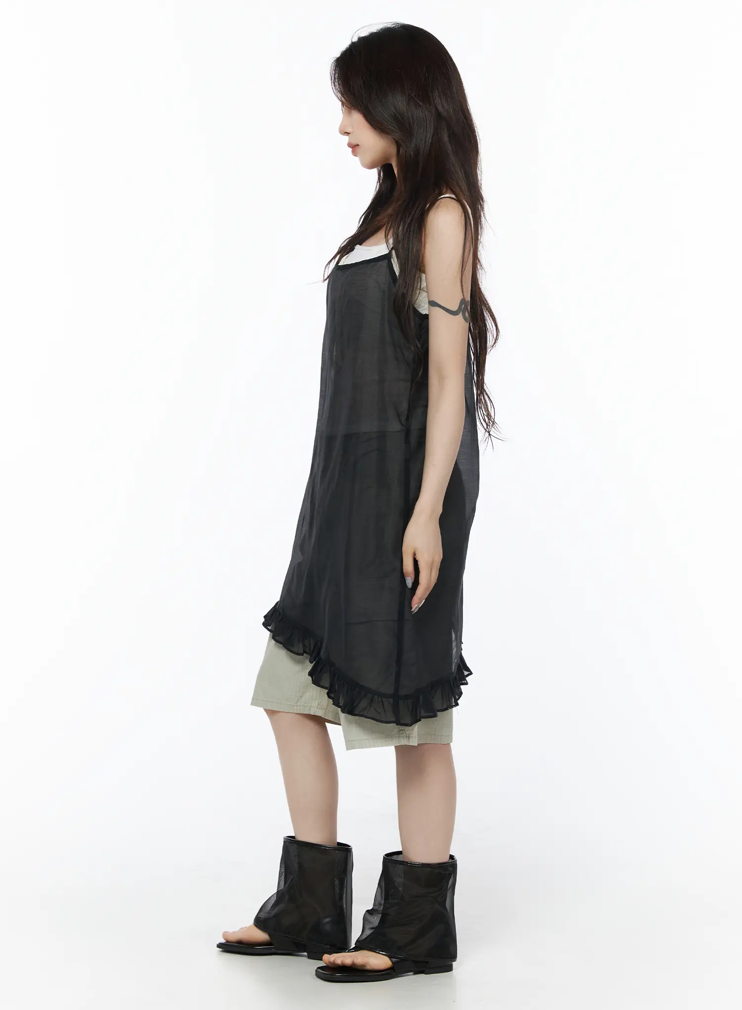 Sheer Ruffle Trim Midi Dress CU504 - Image 4
