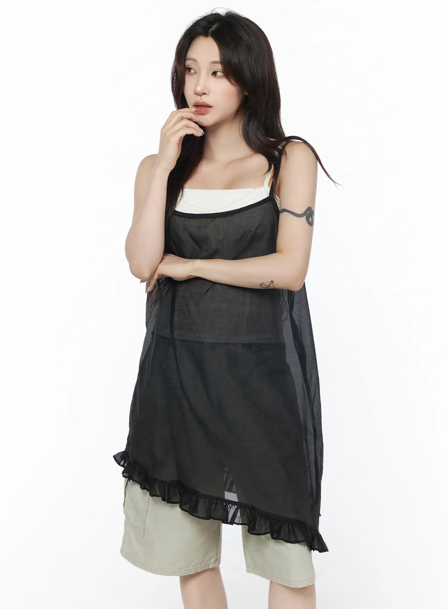 Sheer Ruffle Trim Midi Dress CU504 - Image 9